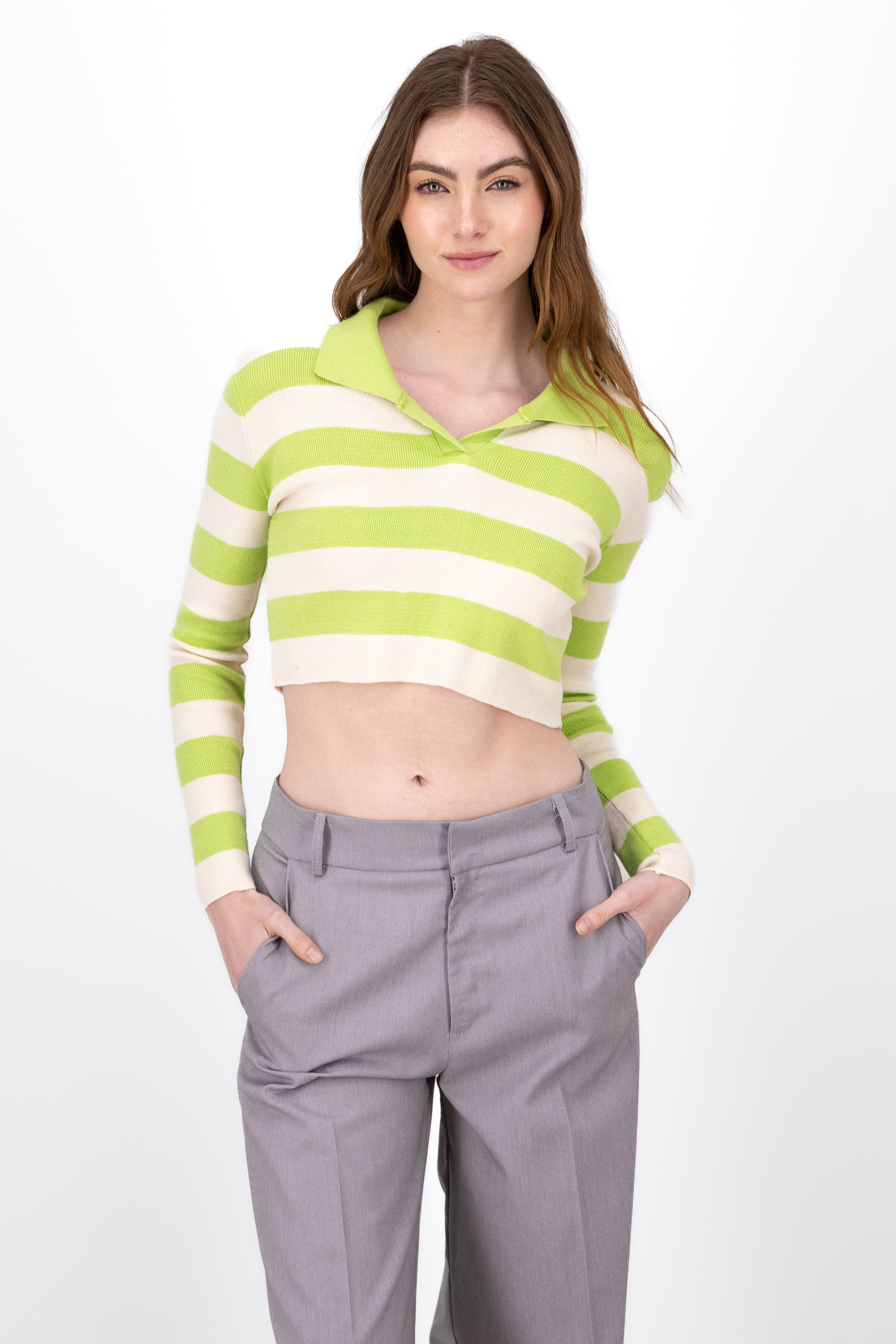 Long sleeve nose stripes with Hypsters neck Lima green