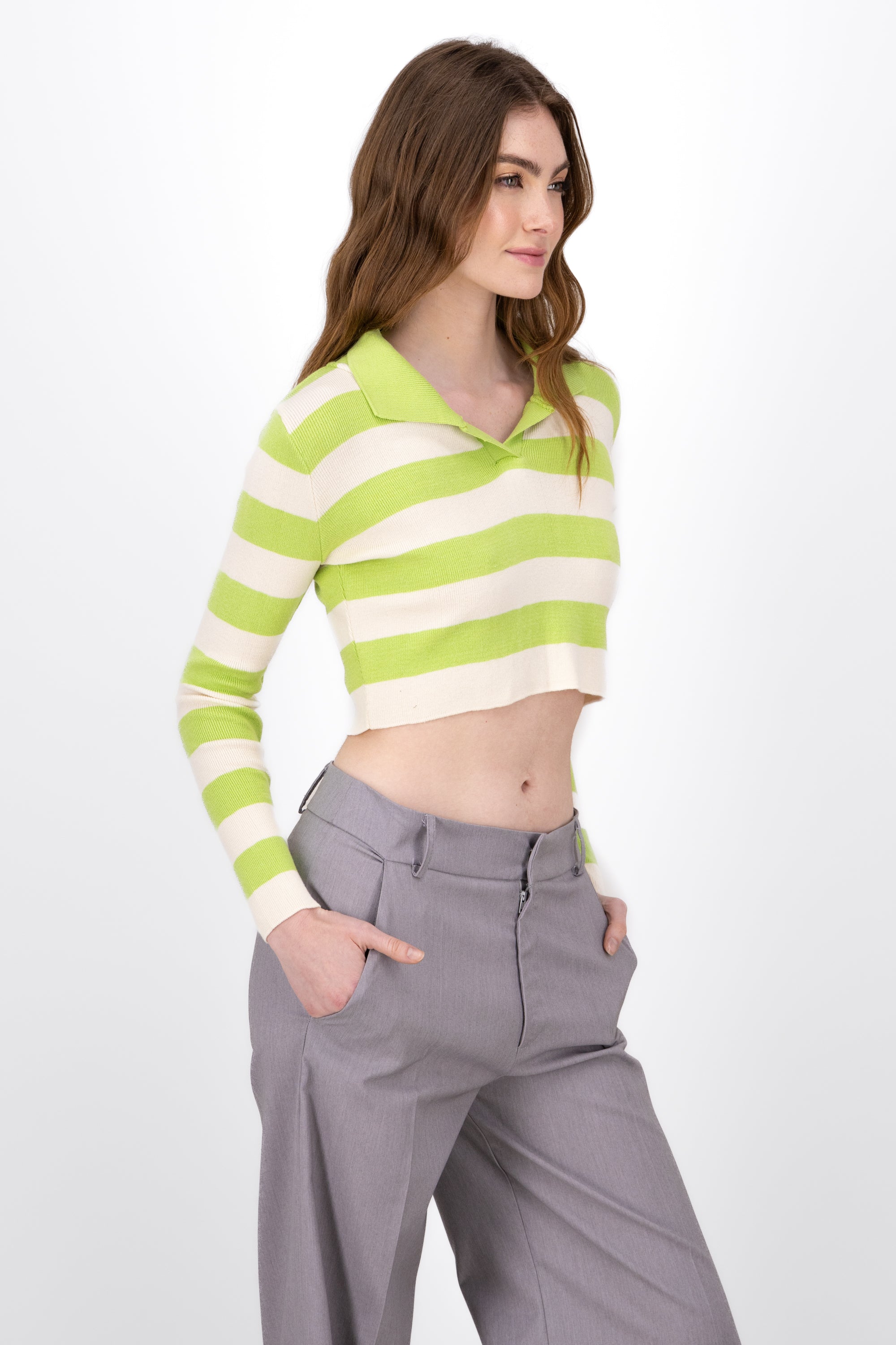 Long sleeve nose stripes with Hypsters neck Lima green