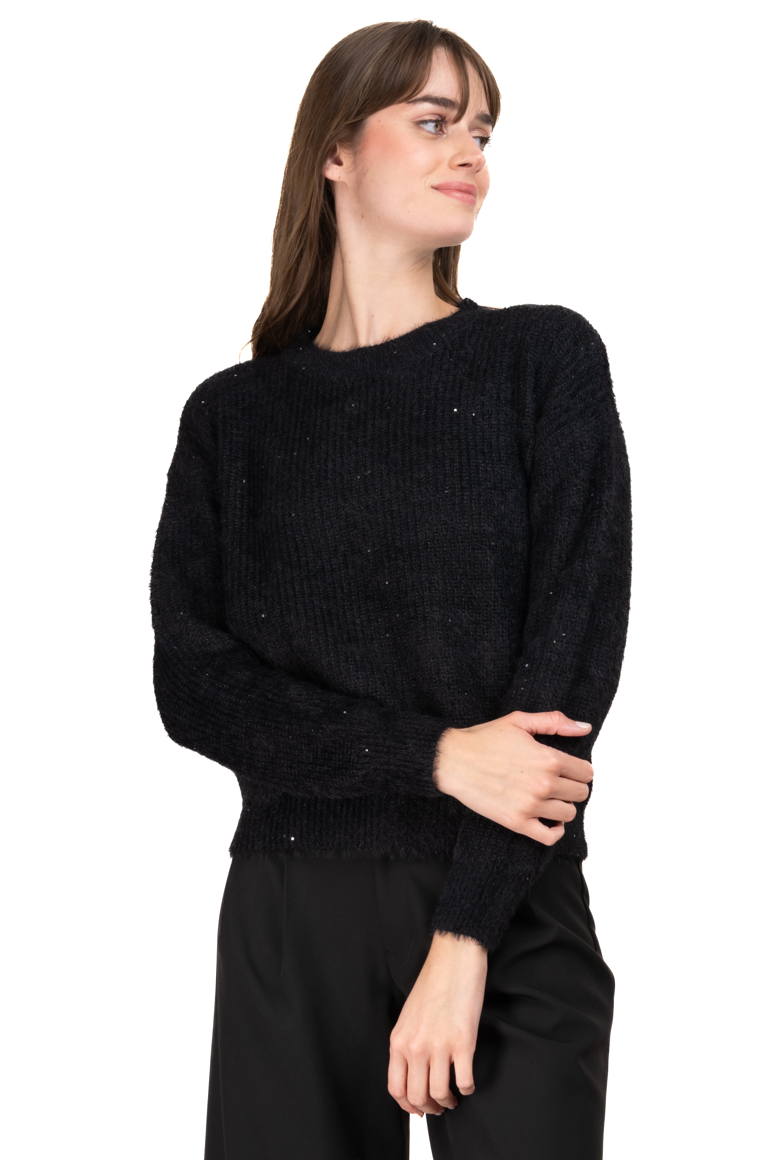 Soft tissue sweater sequin BLACK