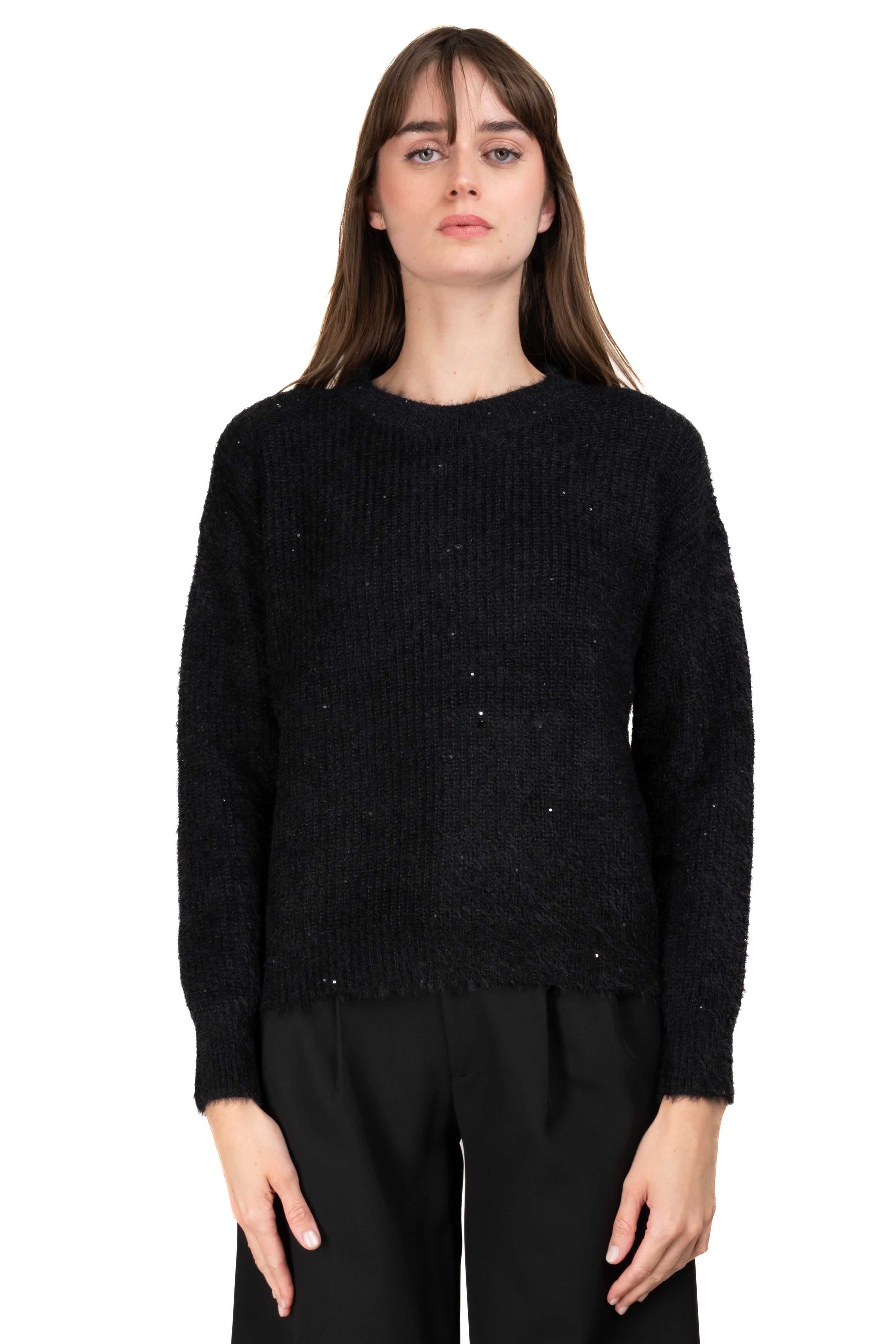 Soft tissue sweater sequin BLACK