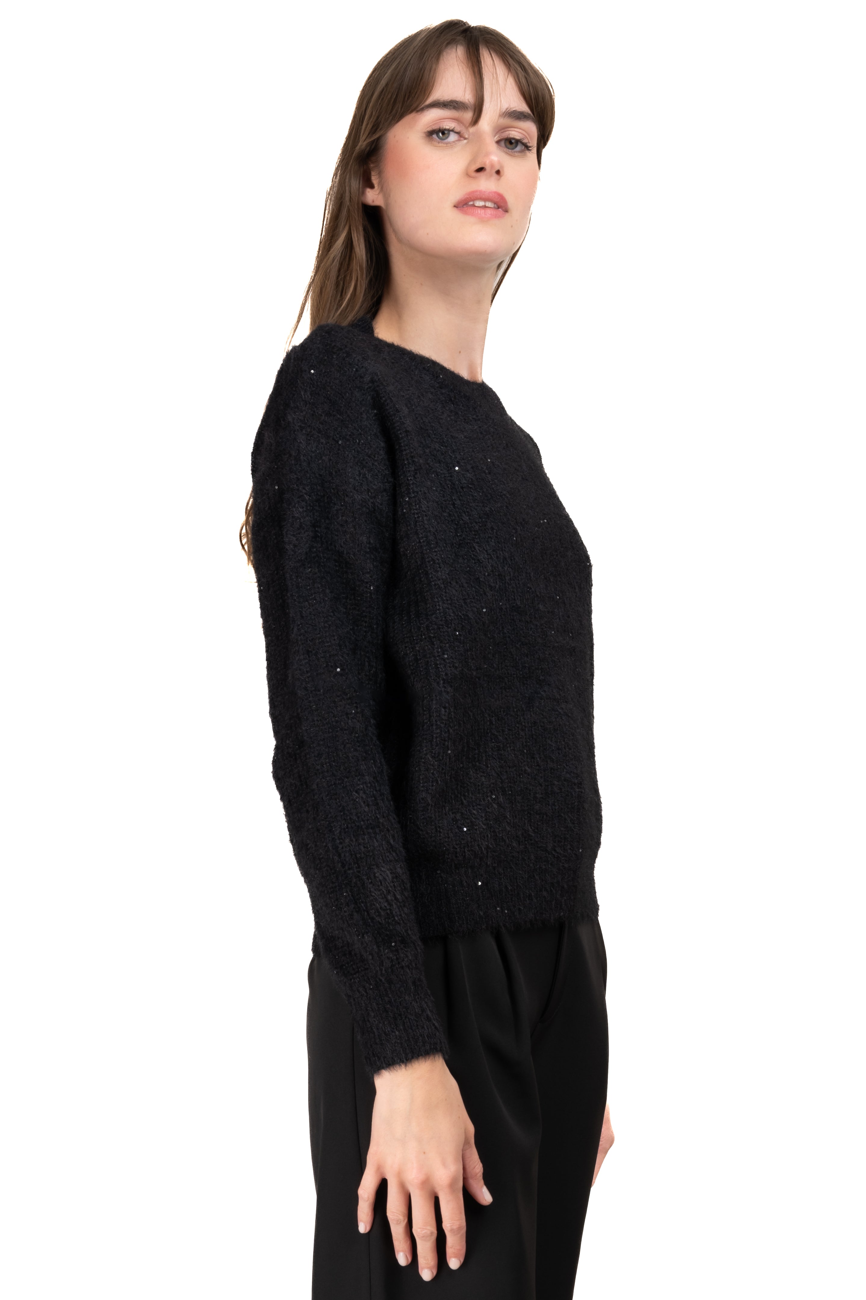 Soft tissue sweater sequin BLACK