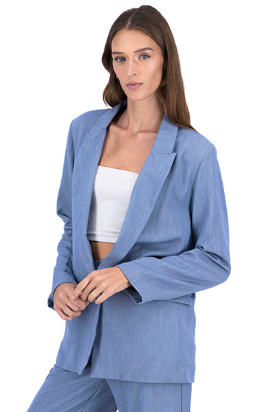 Blazer Boton Detalle Mangas AZUL