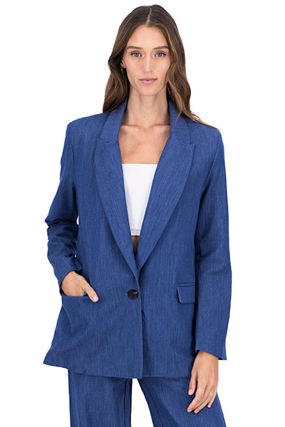 Blazer Boton Detalle Mangas AZUL REY