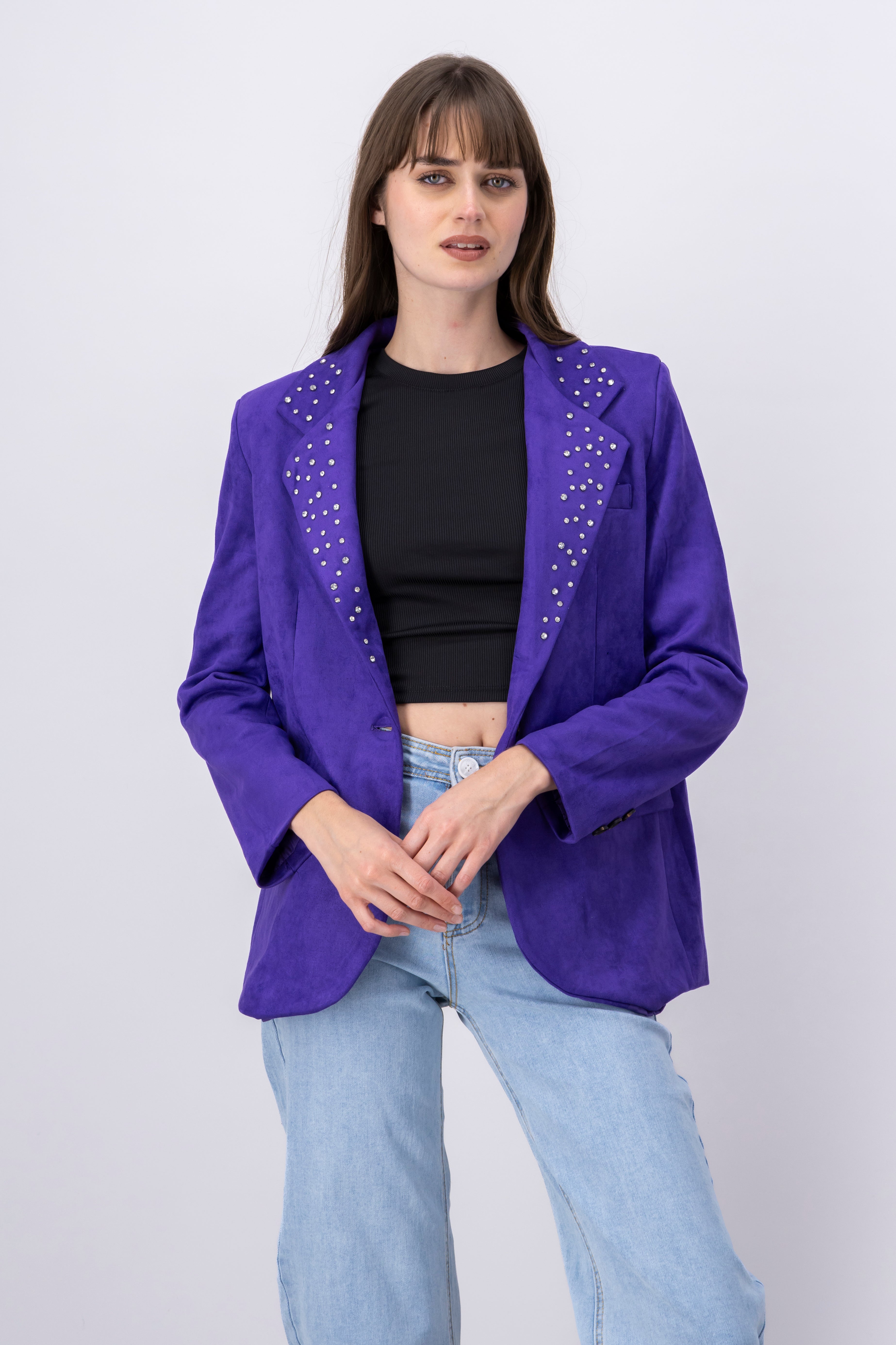 Blazer boton detalle brillos solapa MORADO
