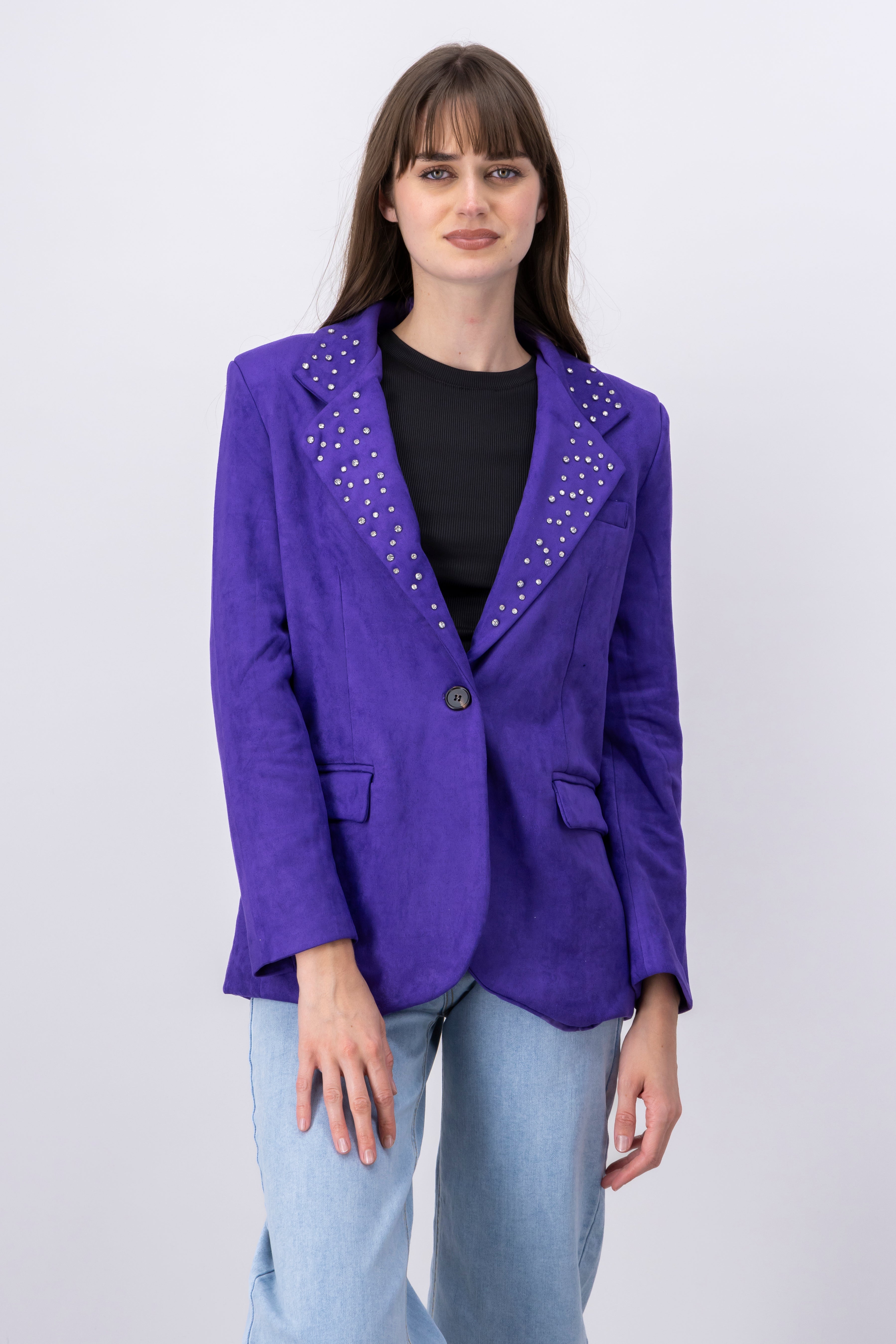 Blazer boton detalle brillos solapa MORADO