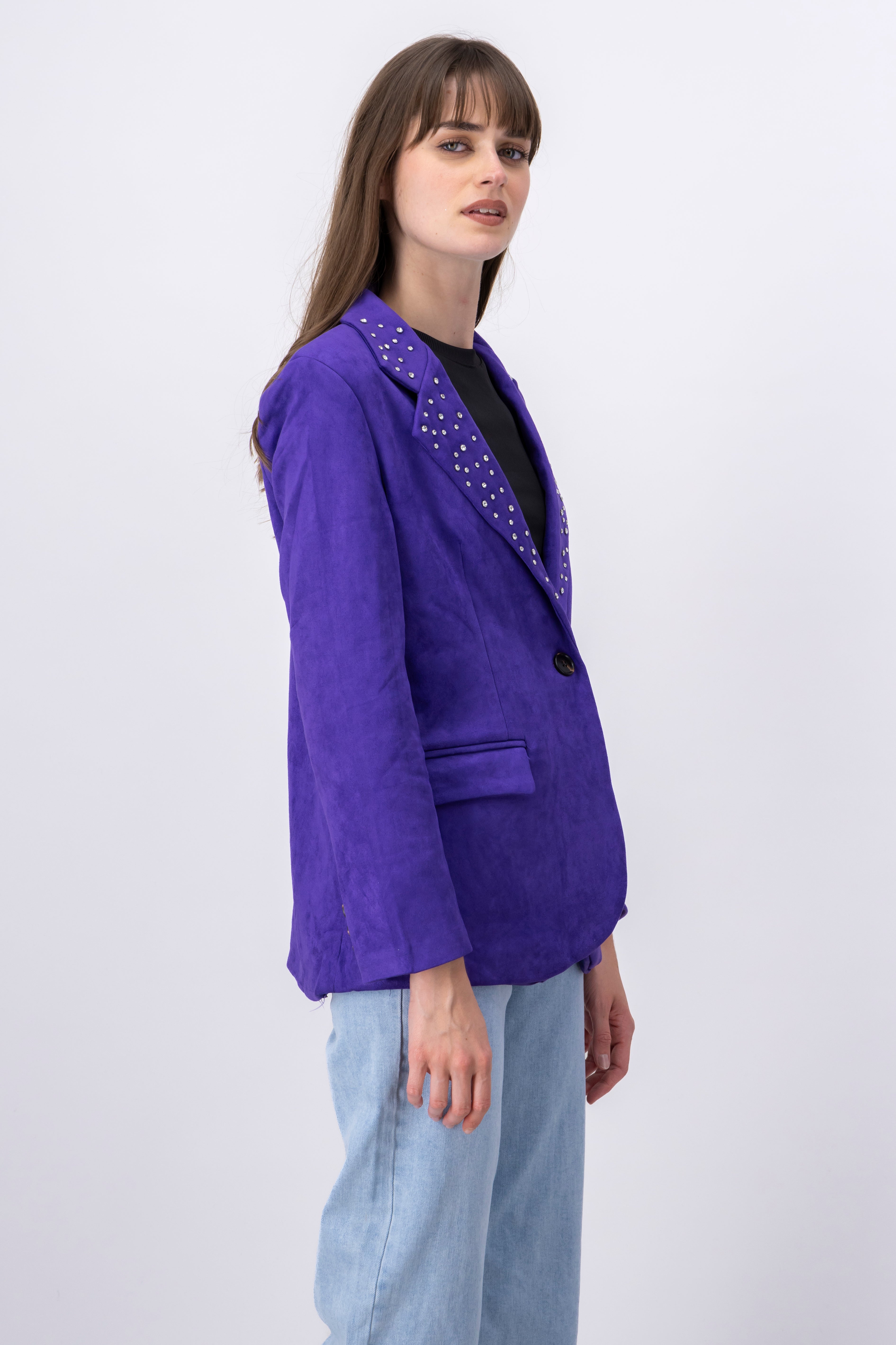 Blazer boton detalle brillos solapa MORADO