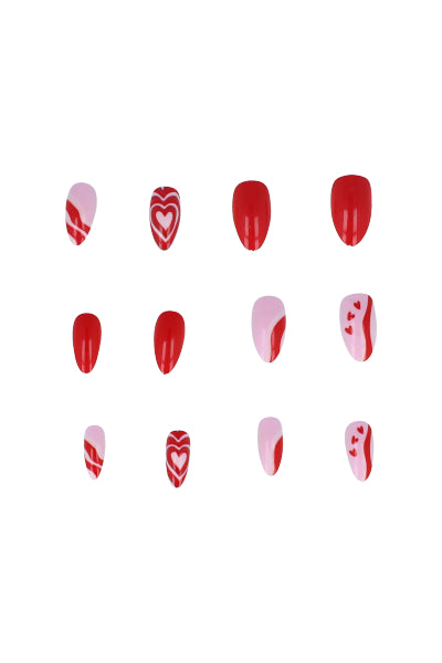 SET NAILS 12 hearts RED