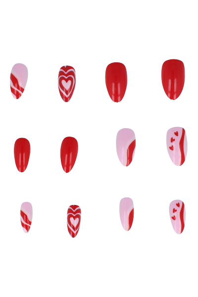 SET NAILS 12 hearts RED