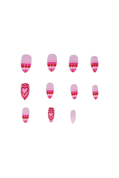 SET NAILS 12 hearts PINK