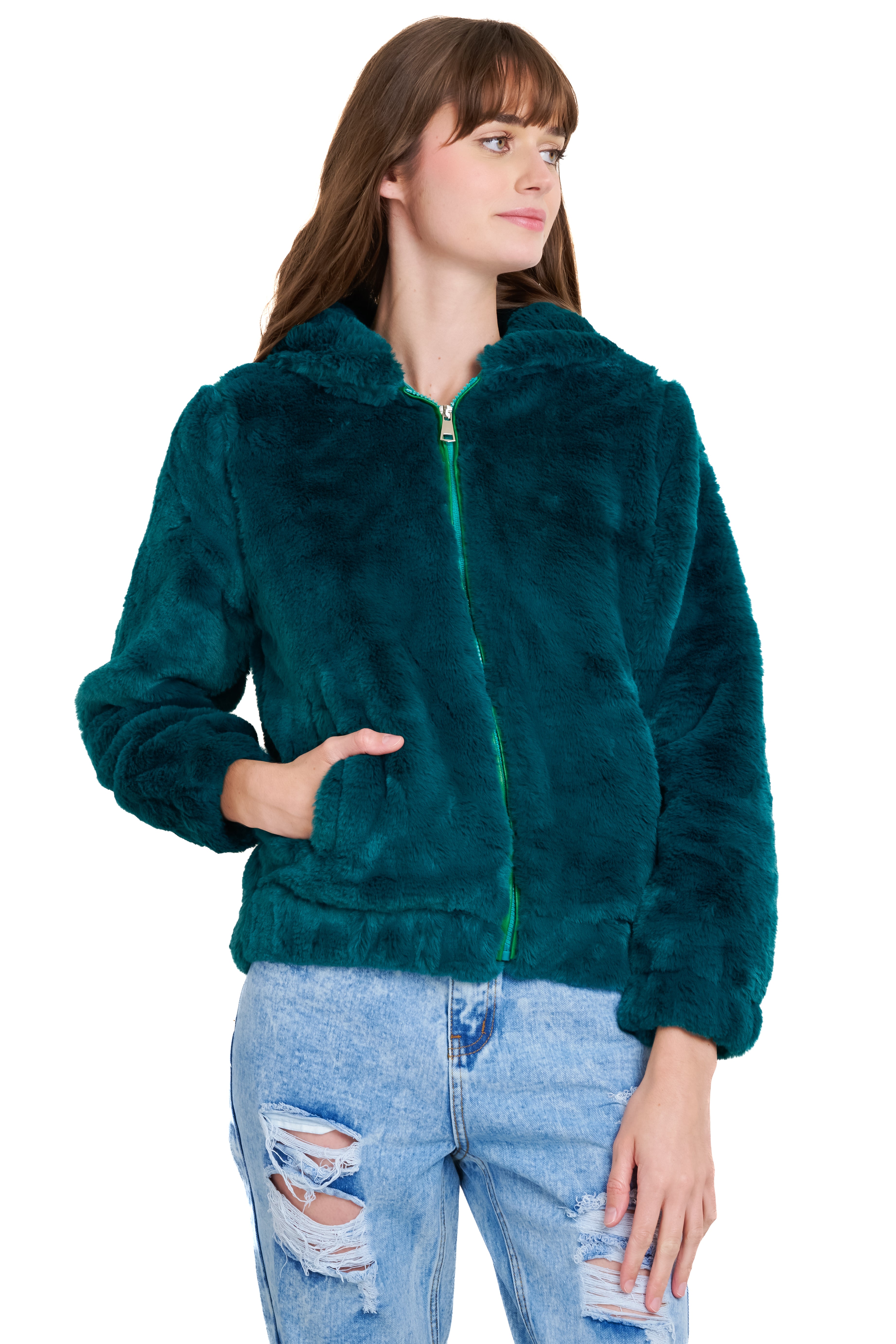 Peluche jacket Detail closure GREEN