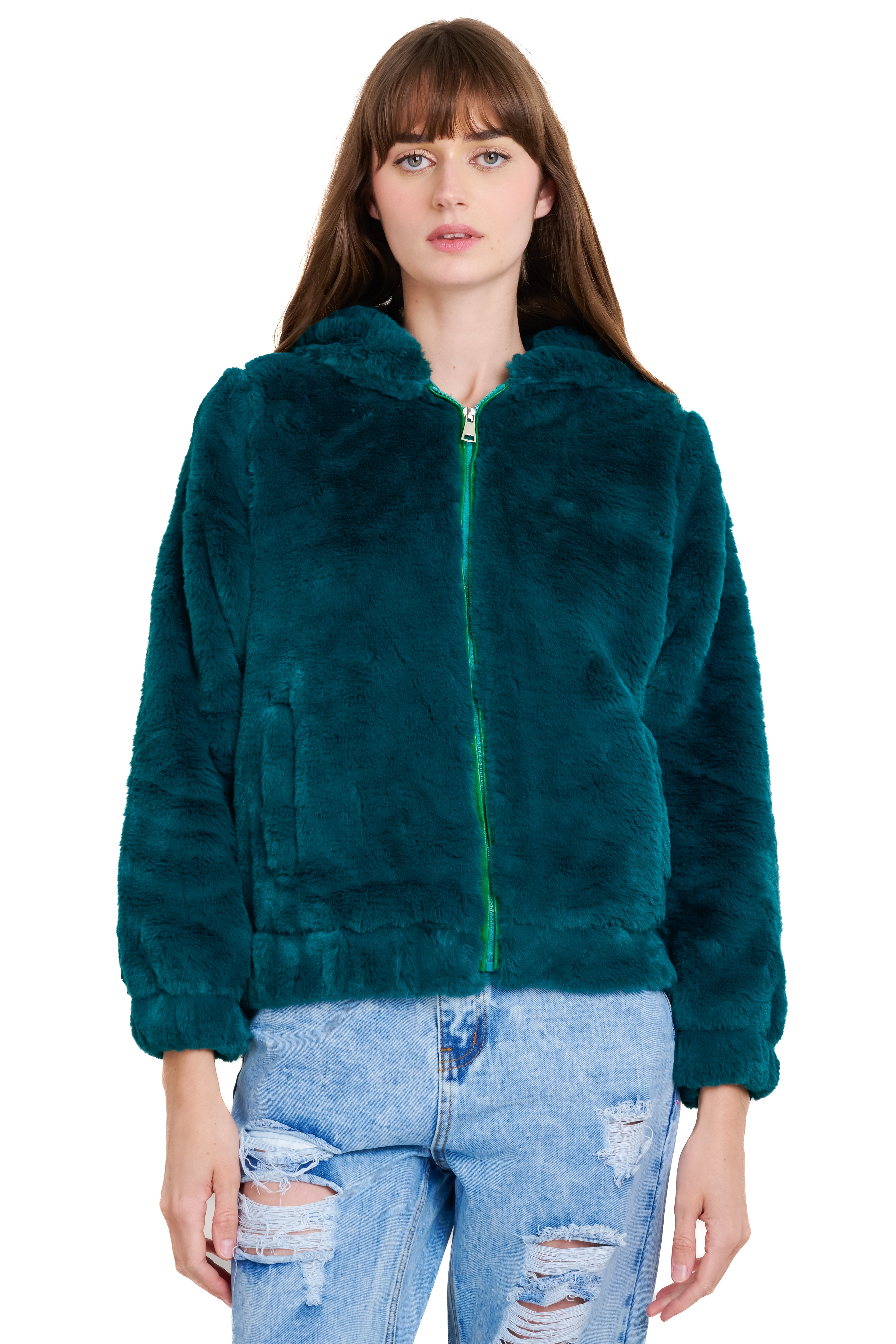 Peluche jacket Detail closure GREEN