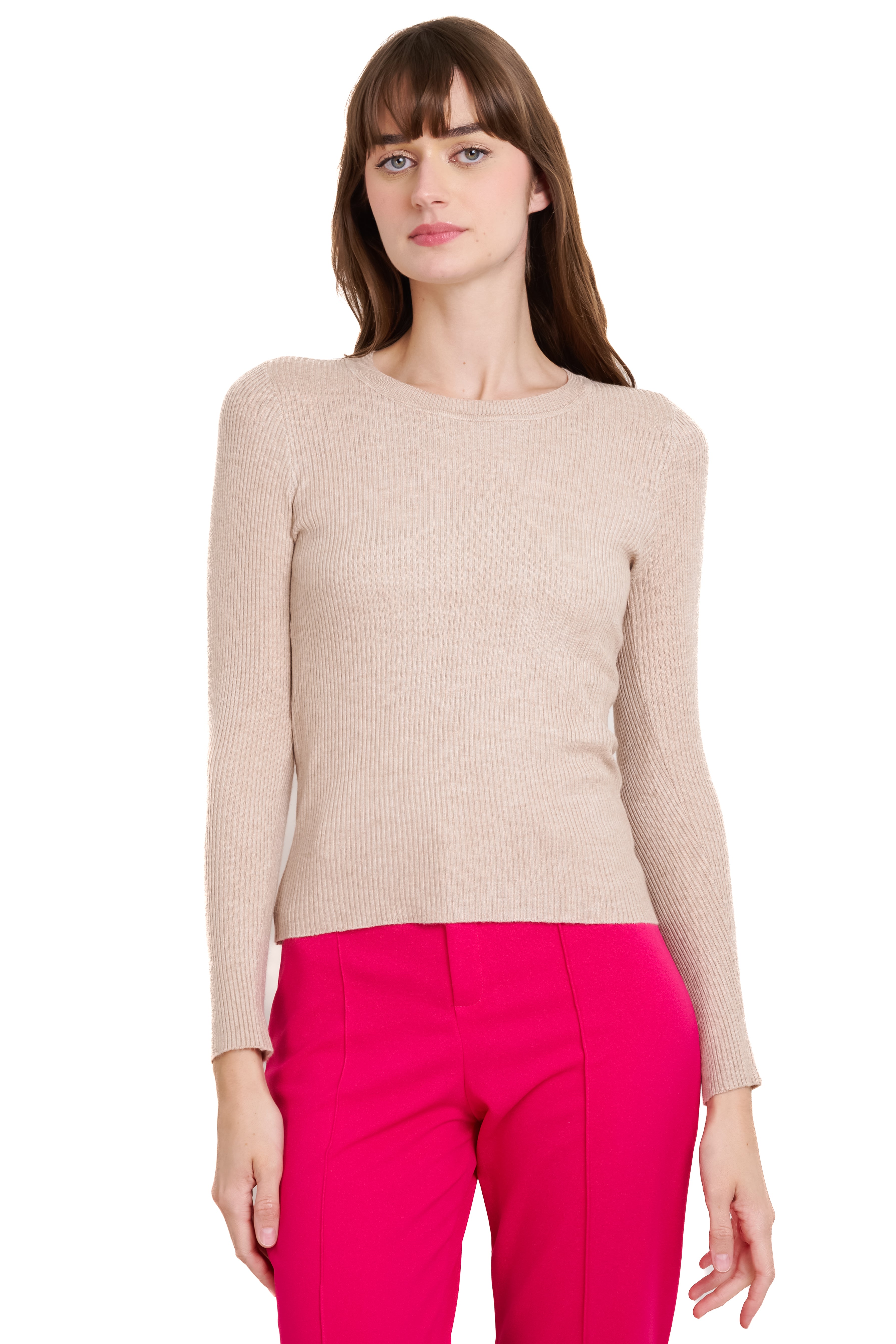 Long round sleeve top BEIGE