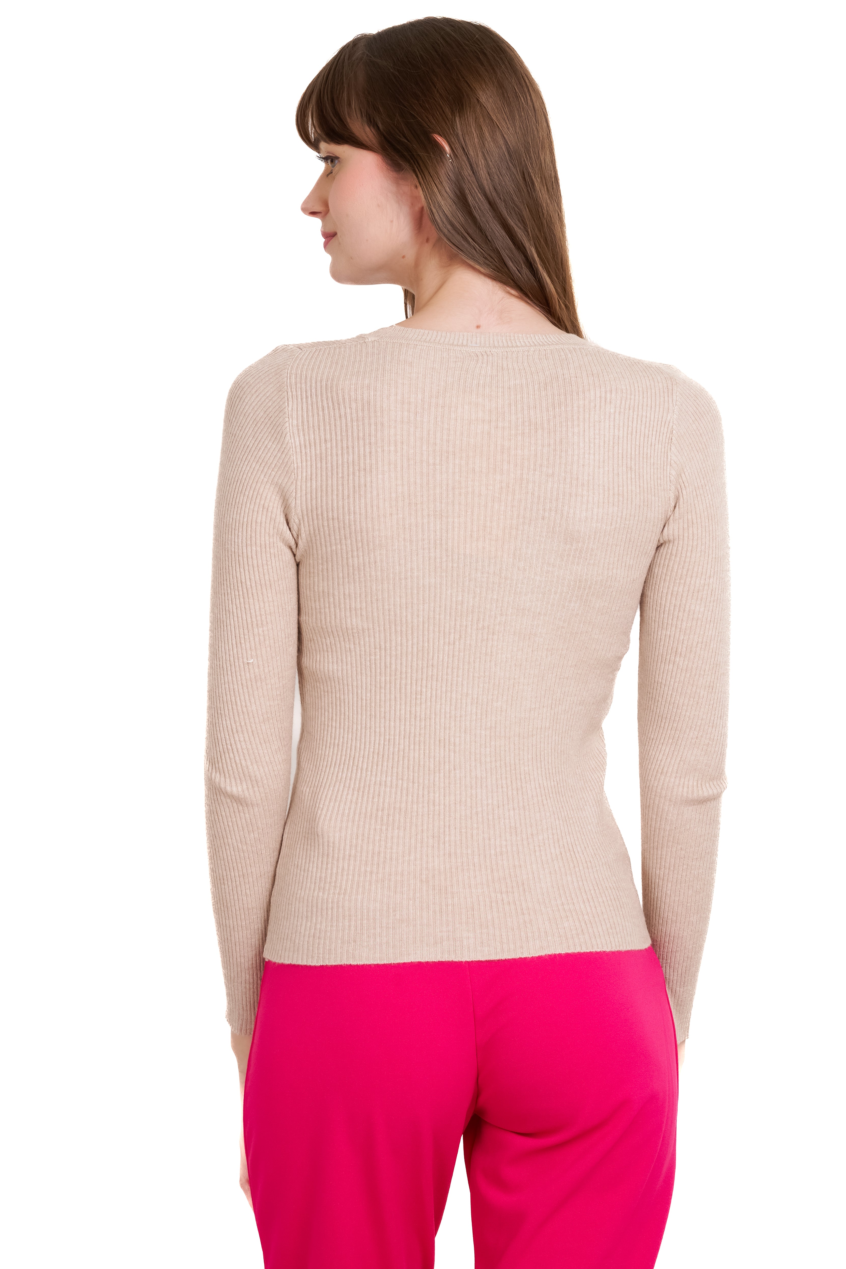 Long round sleeve top BEIGE