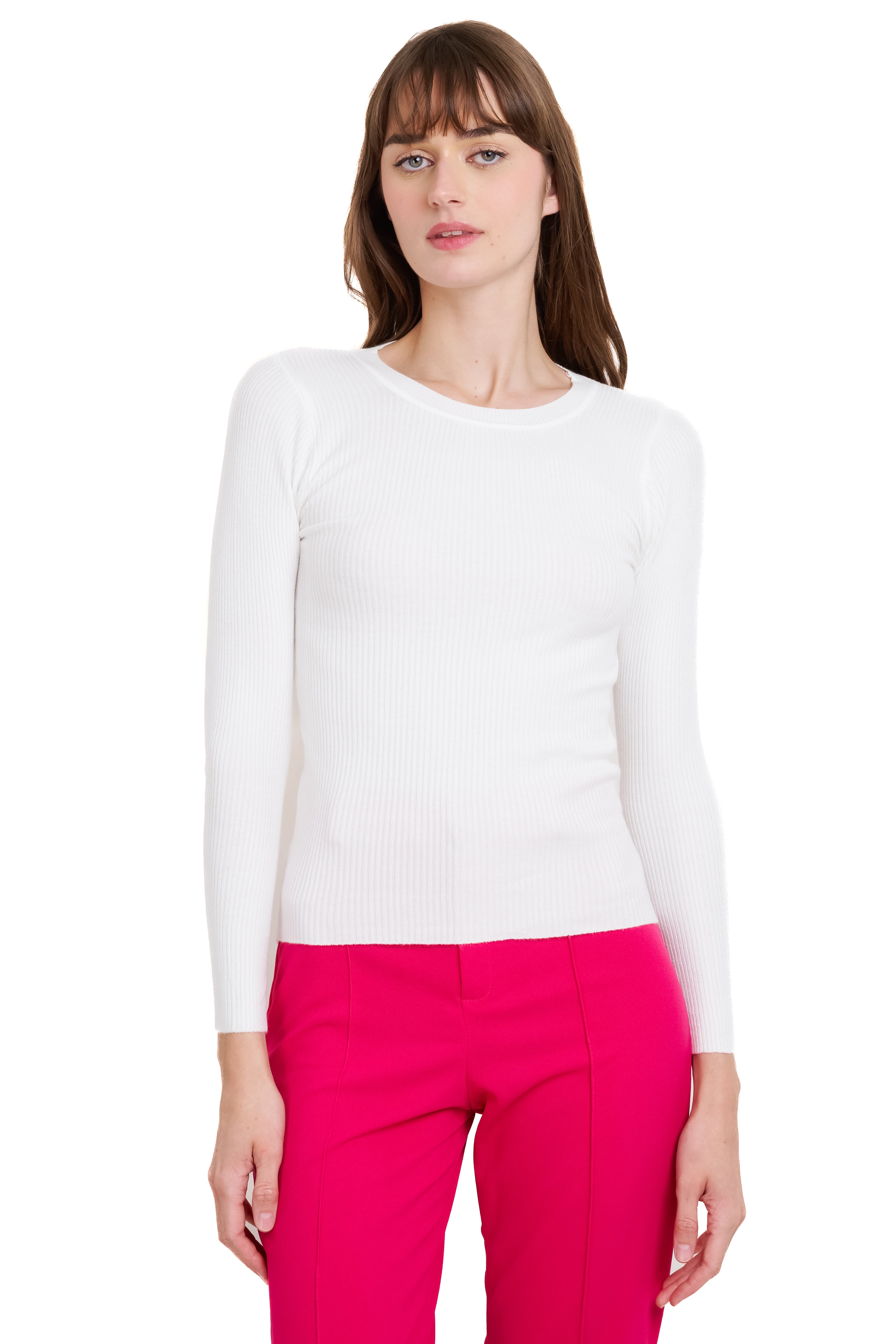 Long round sleeve top WHITE