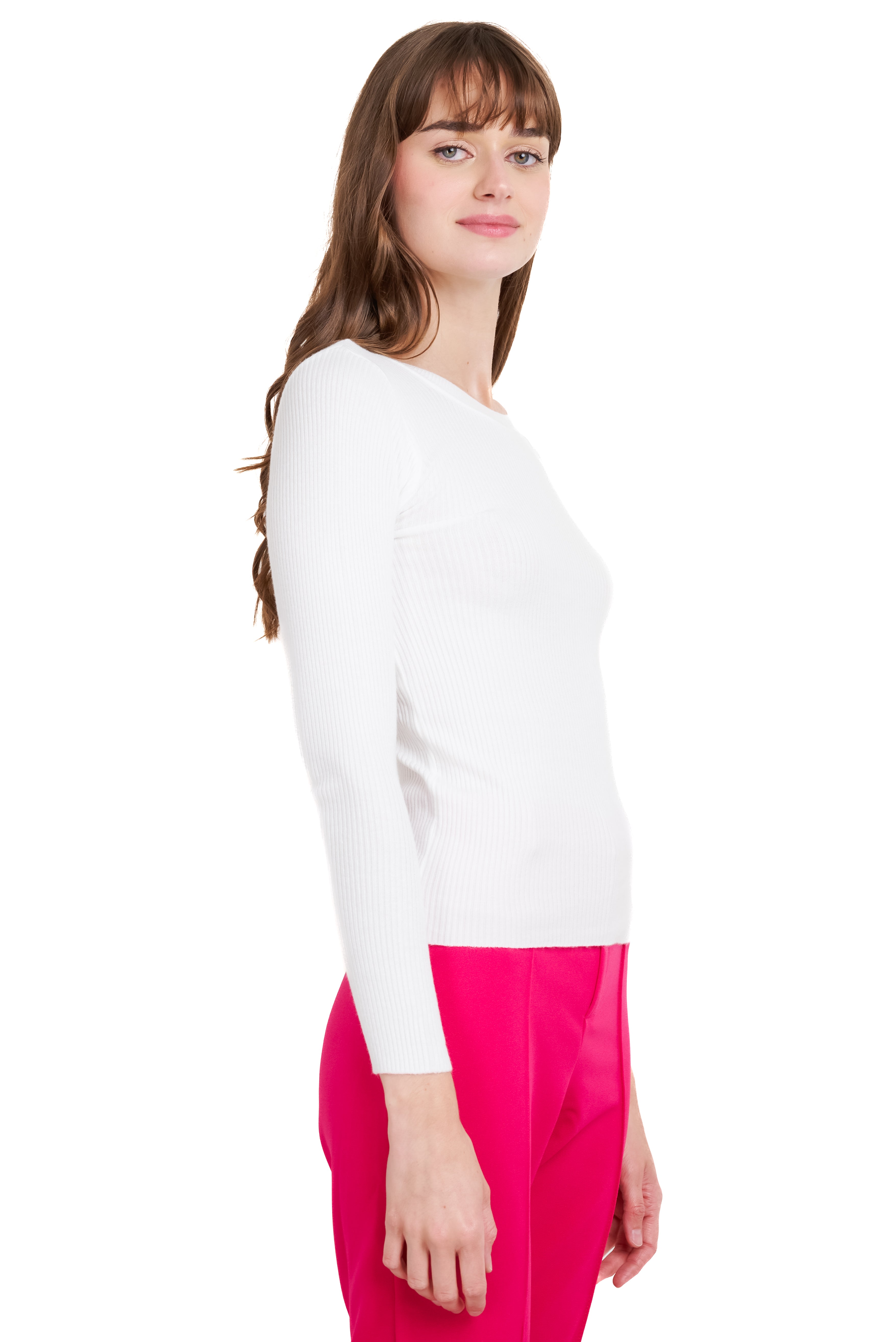 Long round sleeve top WHITE