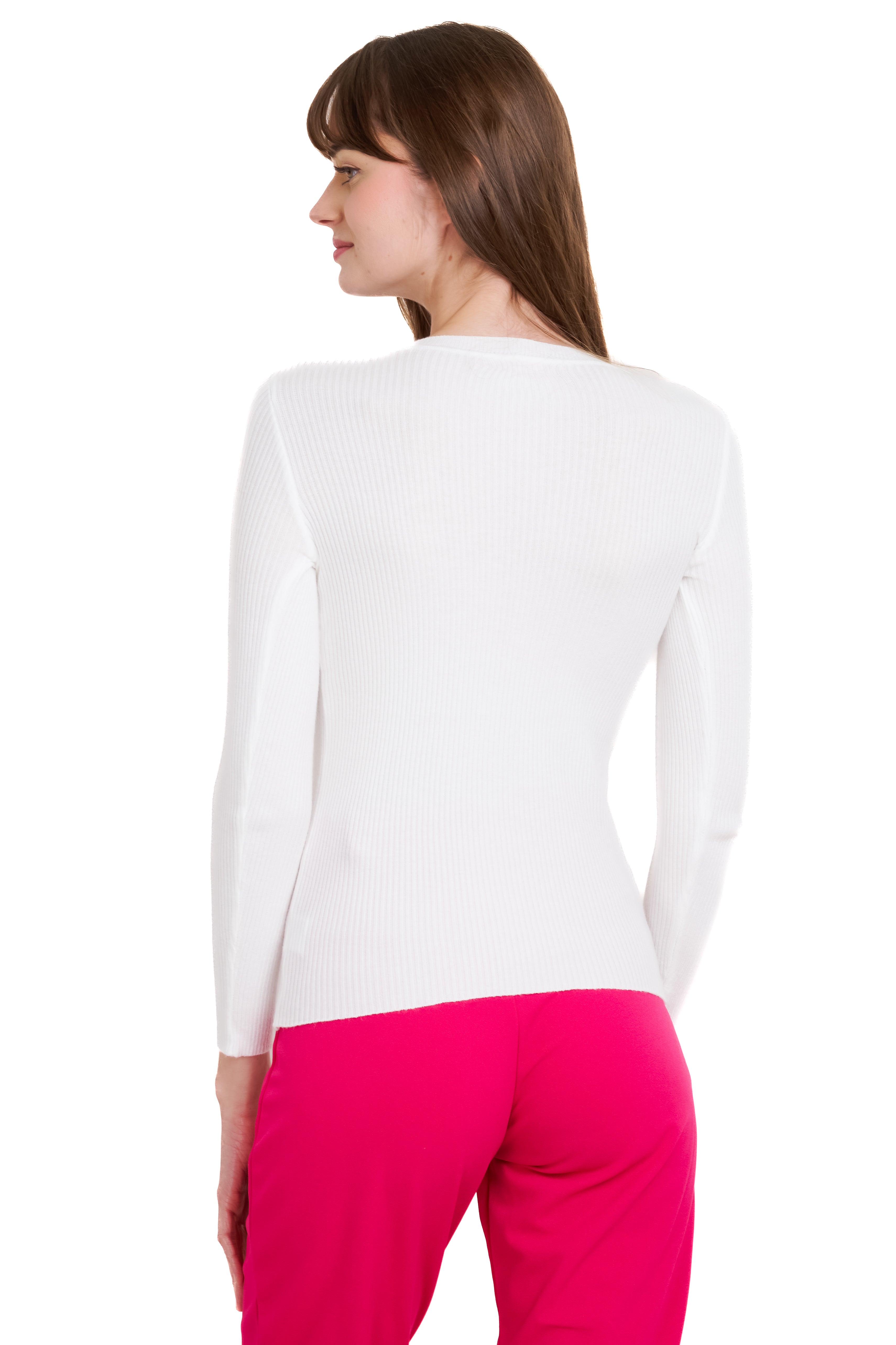 Long round sleeve top WHITE