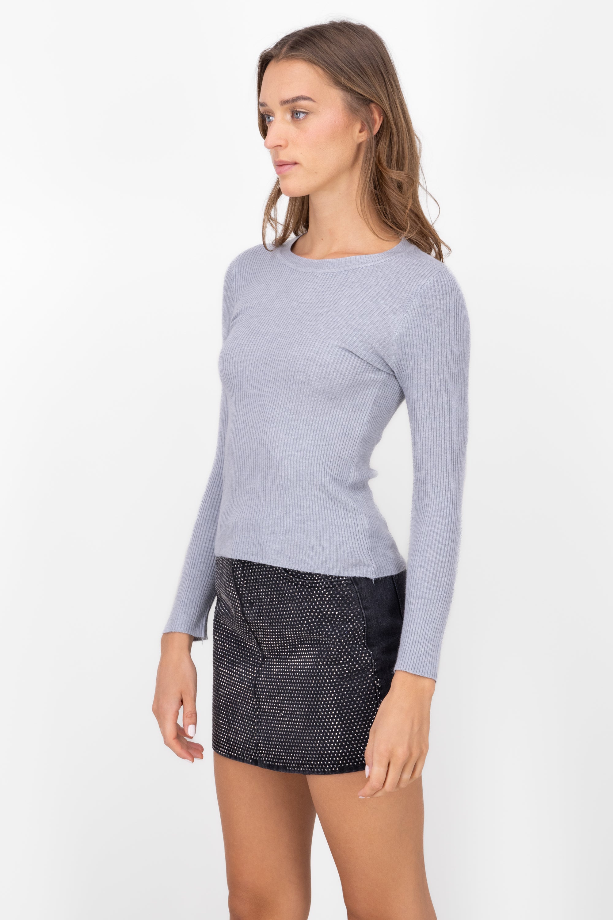 Long round sleeve top GREY