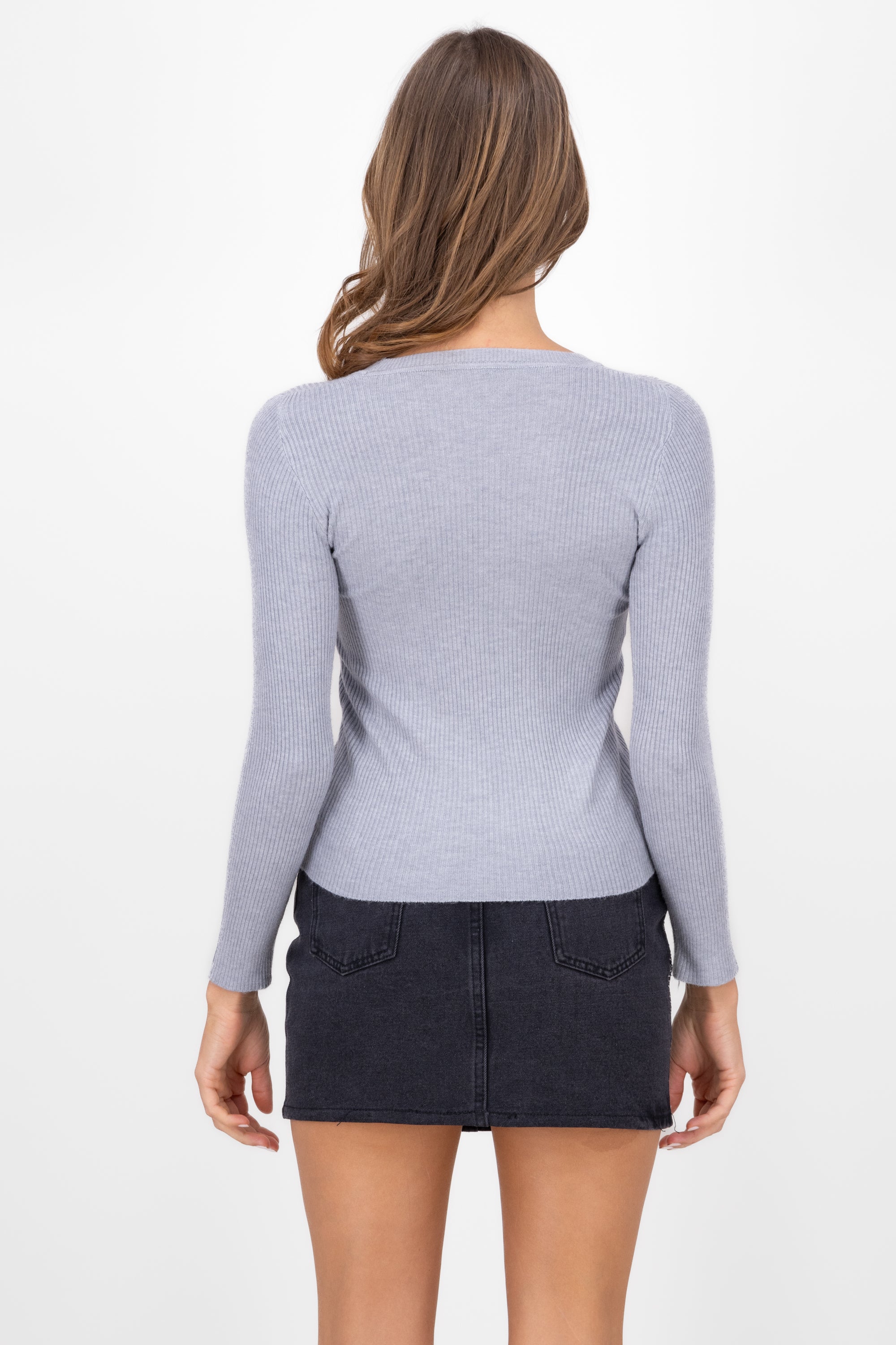 Long round sleeve top GREY