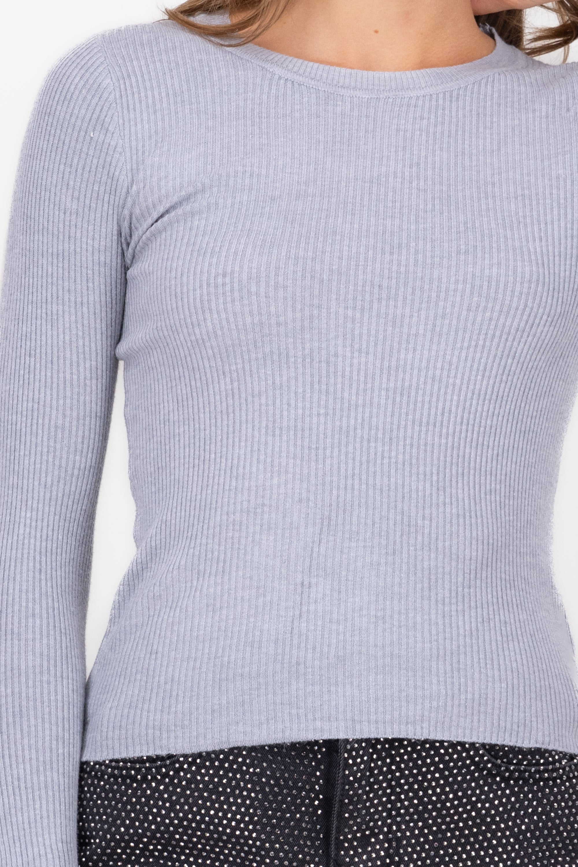 Long round sleeve top GREY