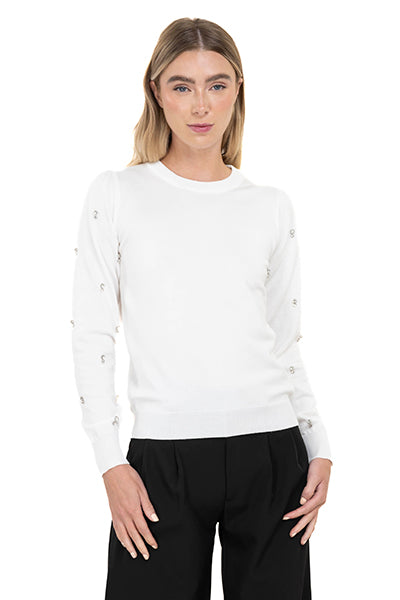 Sueter Cuello Redondo Detalle Brillos BLANCO