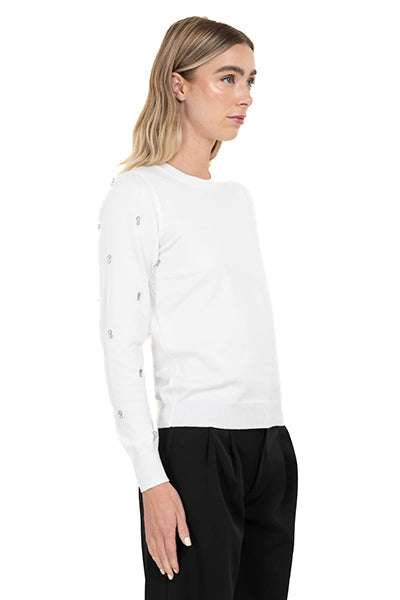 Sueter Cuello Redondo Detalle Brillos BLANCO