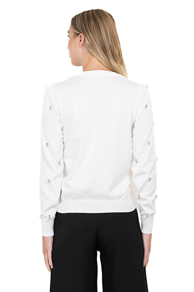 Sueter Cuello Redondo Detalle Brillos BLANCO