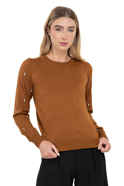 Sueter Cuello Redondo Detalle Brillos CAFE