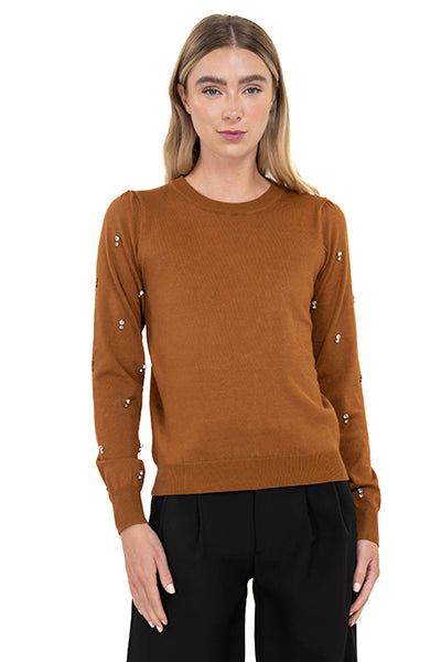 Sueter Cuello Redondo Detalle Brillos CAFE
