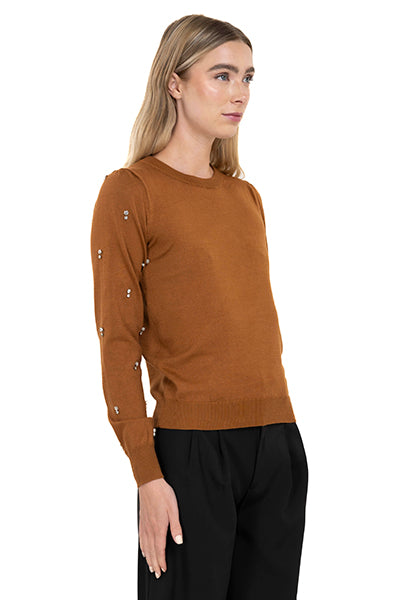 Sueter Cuello Redondo Detalle Brillos CAFE