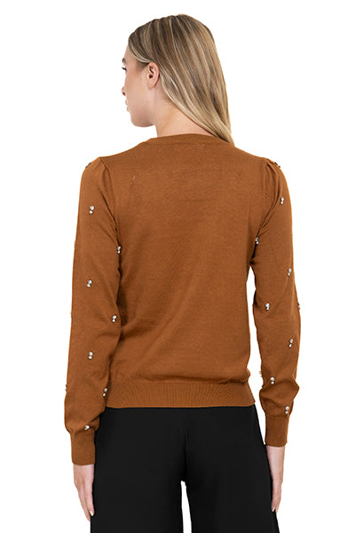Sueter Cuello Redondo Detalle Brillos CAFE