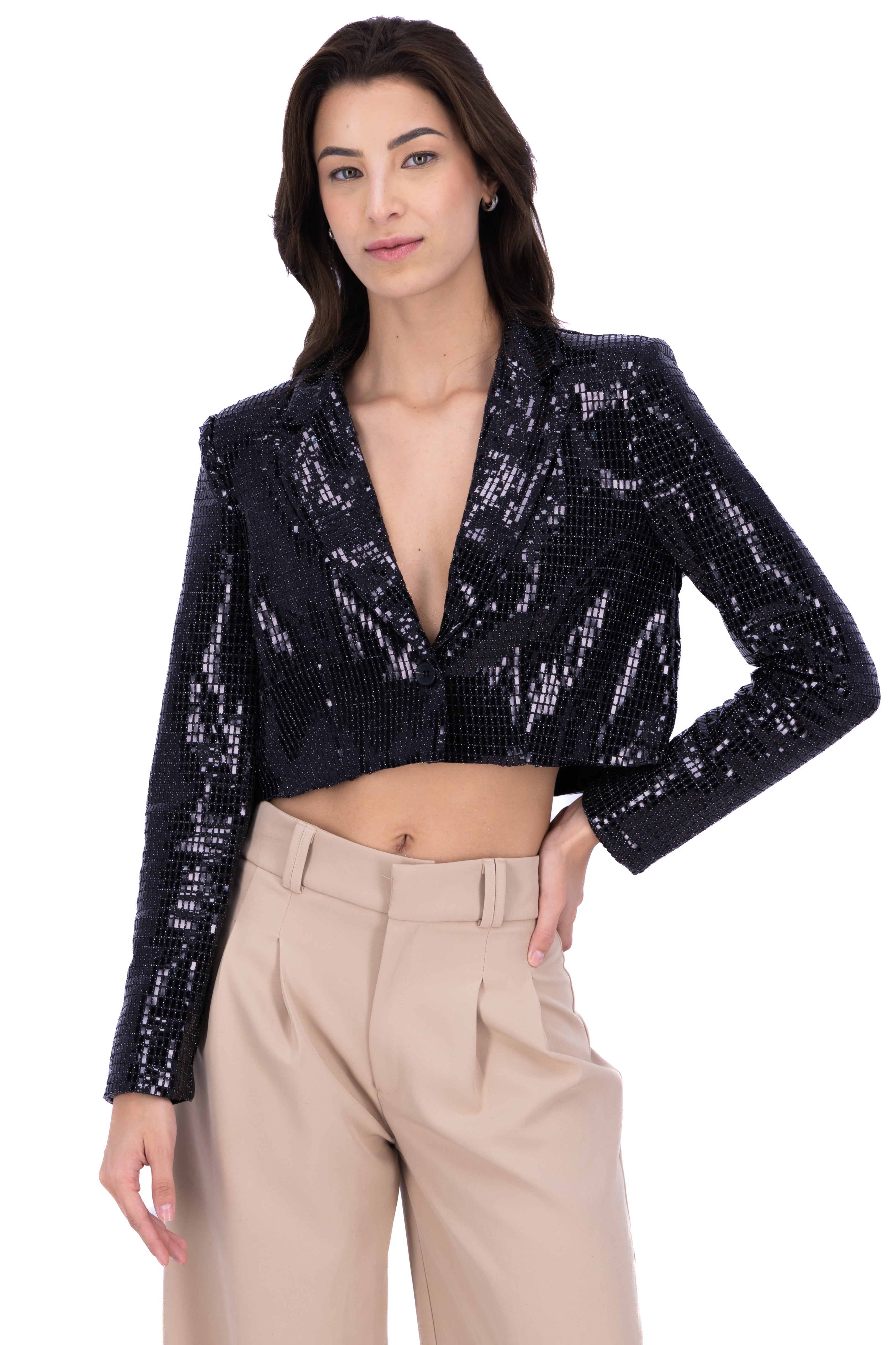 Blazer sequin Cropped BLACK