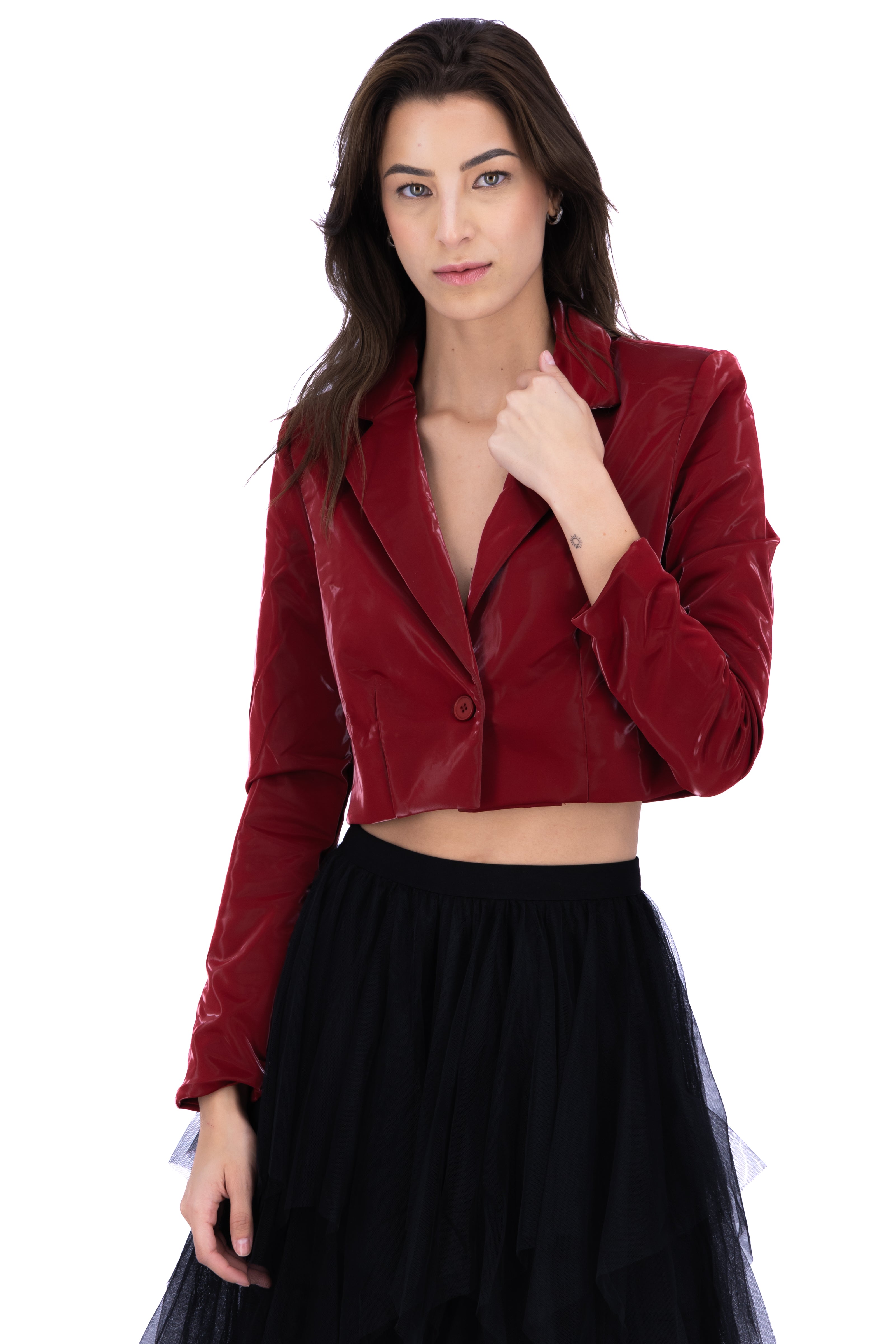 Blazer cropped con efecto liso ROJO