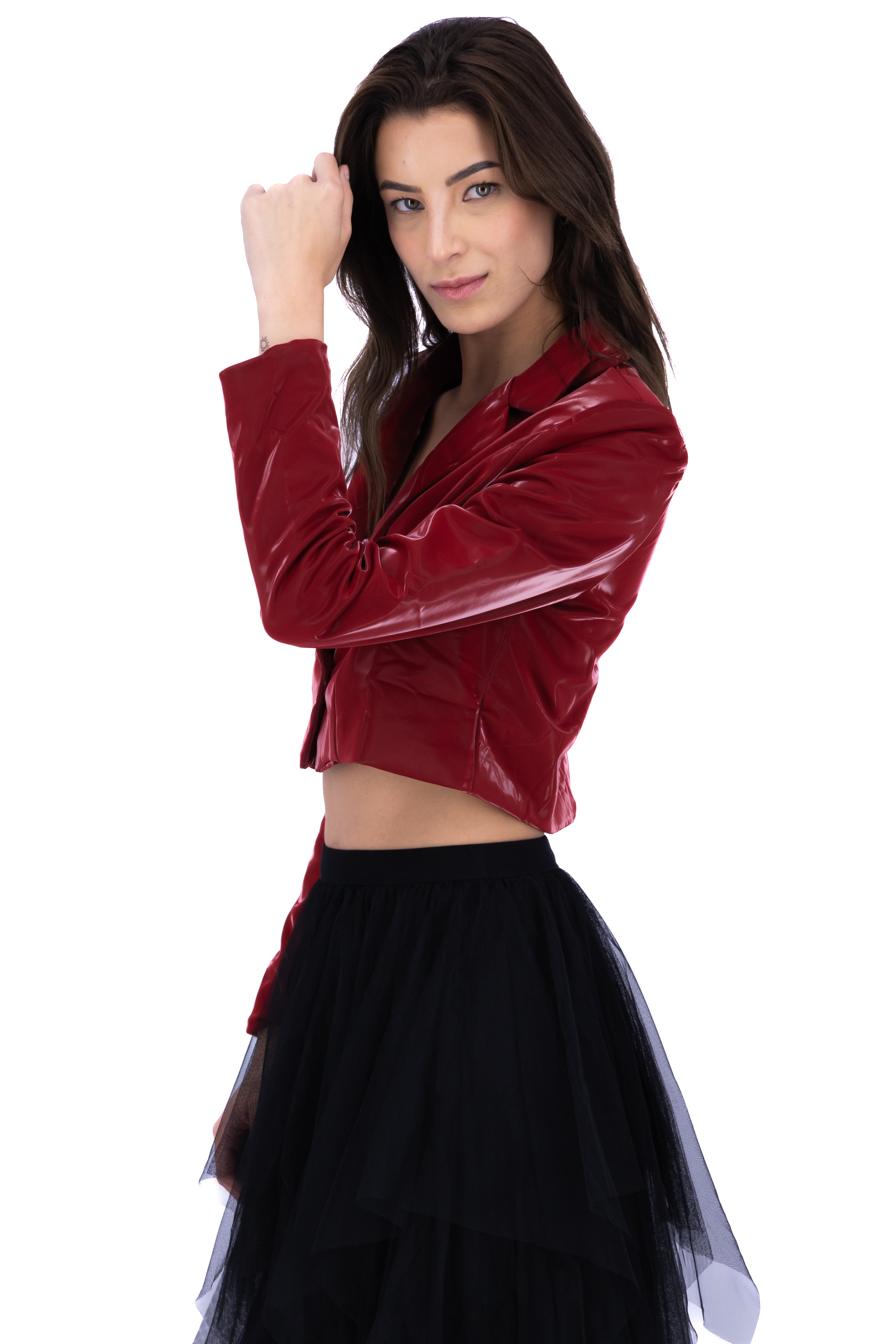 Blazer cropped con efecto liso ROJO