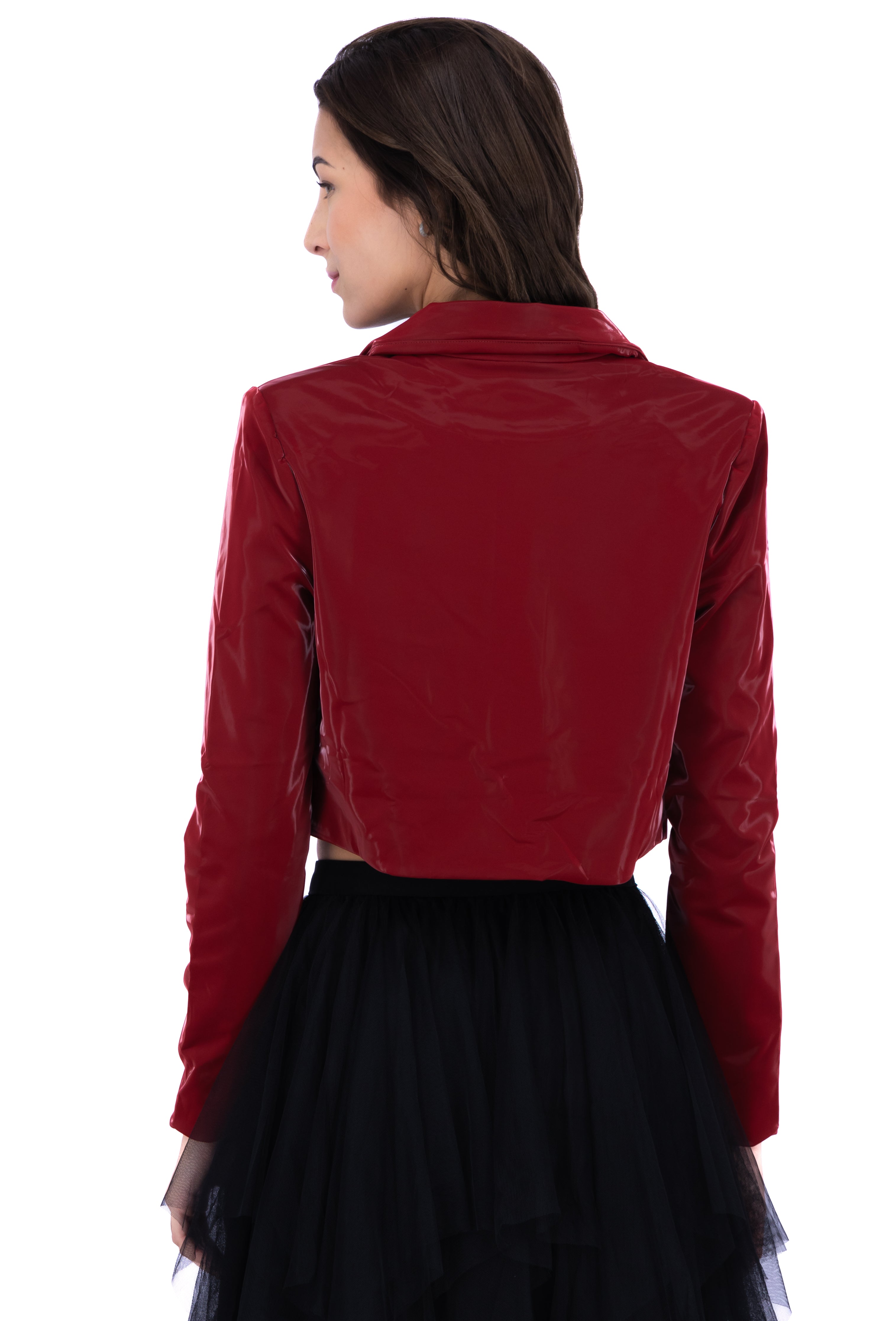 Blazer cropped con efecto liso ROJO