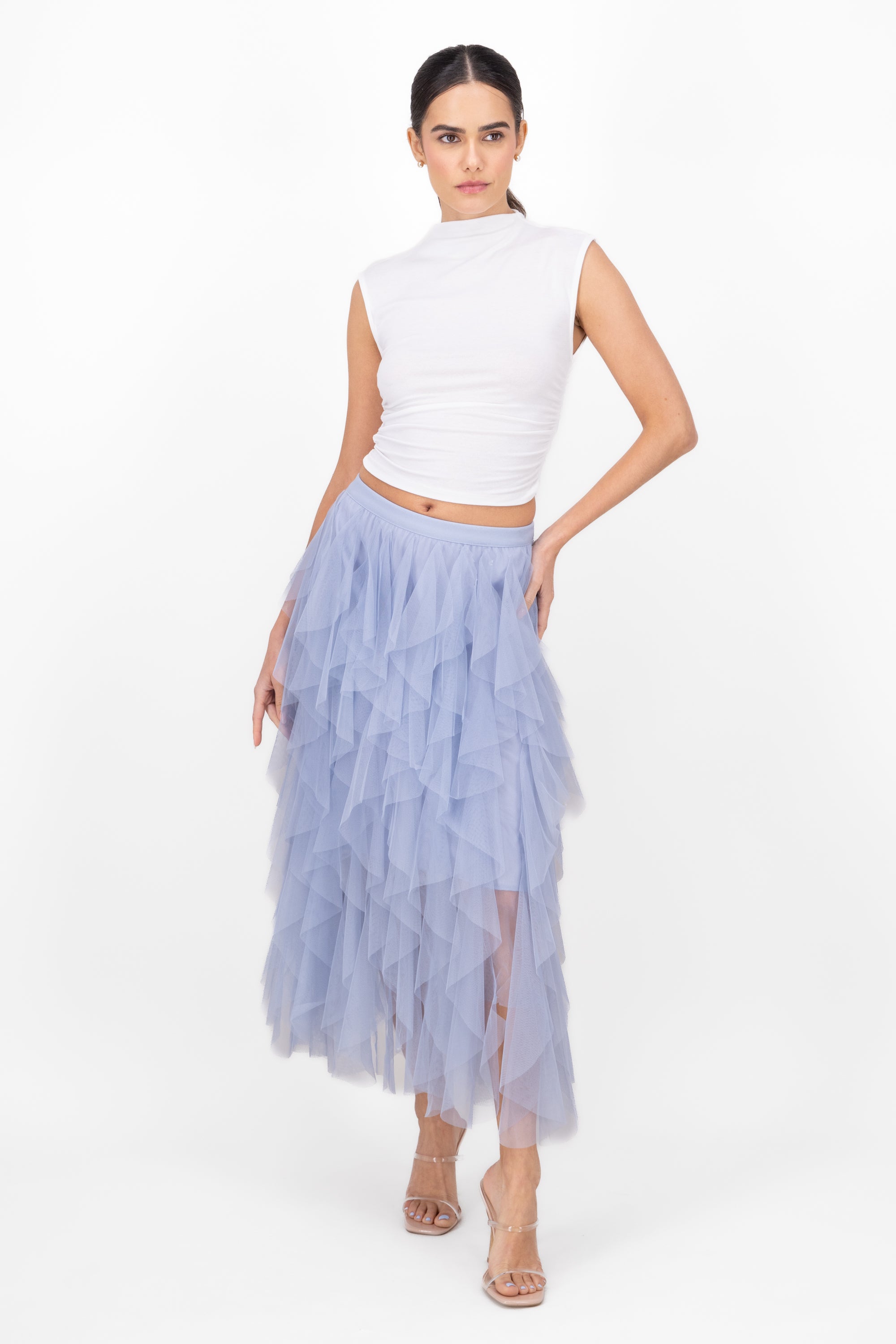 MIDI MESH CASCADA skirt BLUE