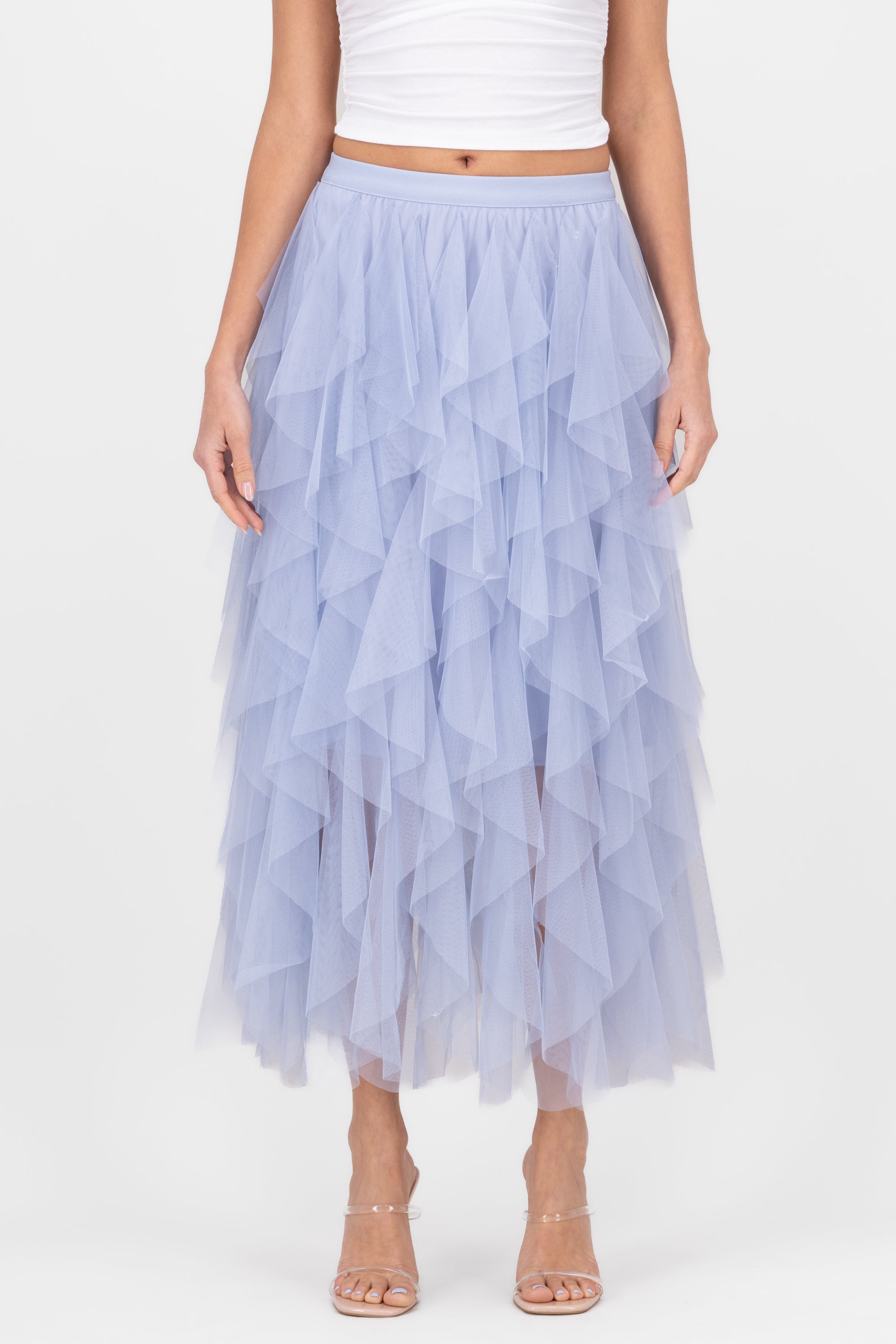 MIDI MESH CASCADA skirt BLUE