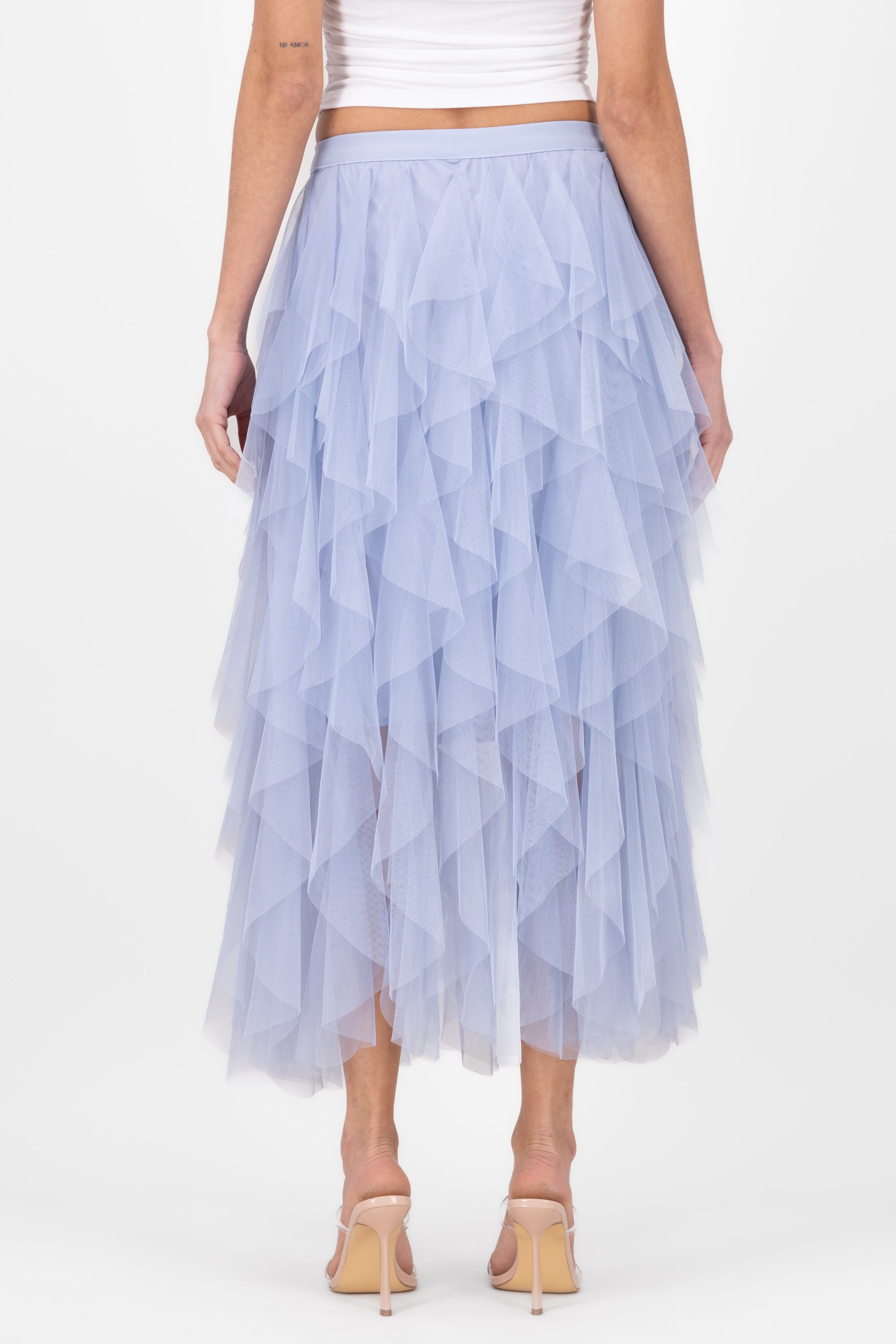 MIDI MESH CASCADA skirt BLUE