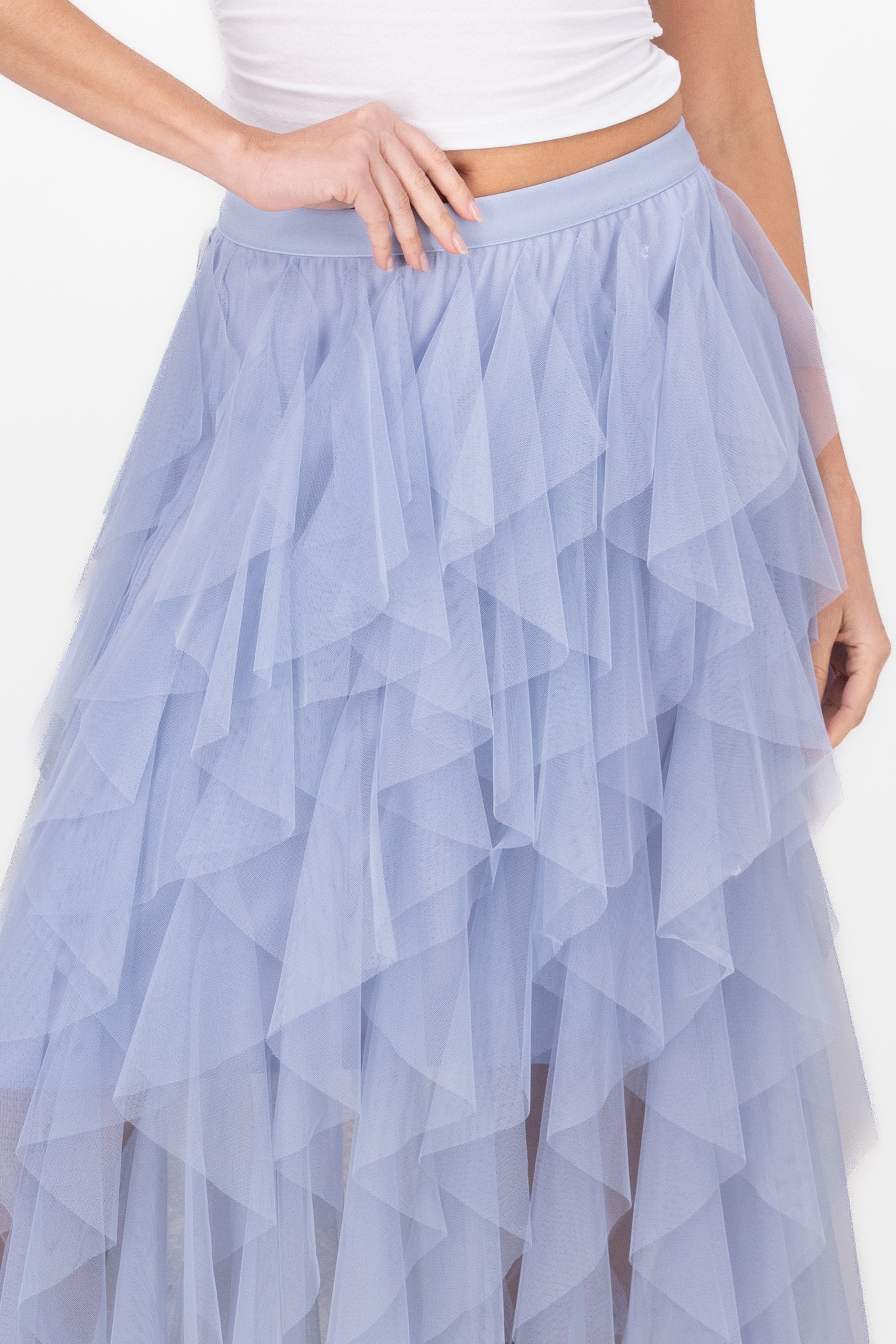 MIDI MESH CASCADA skirt BLUE