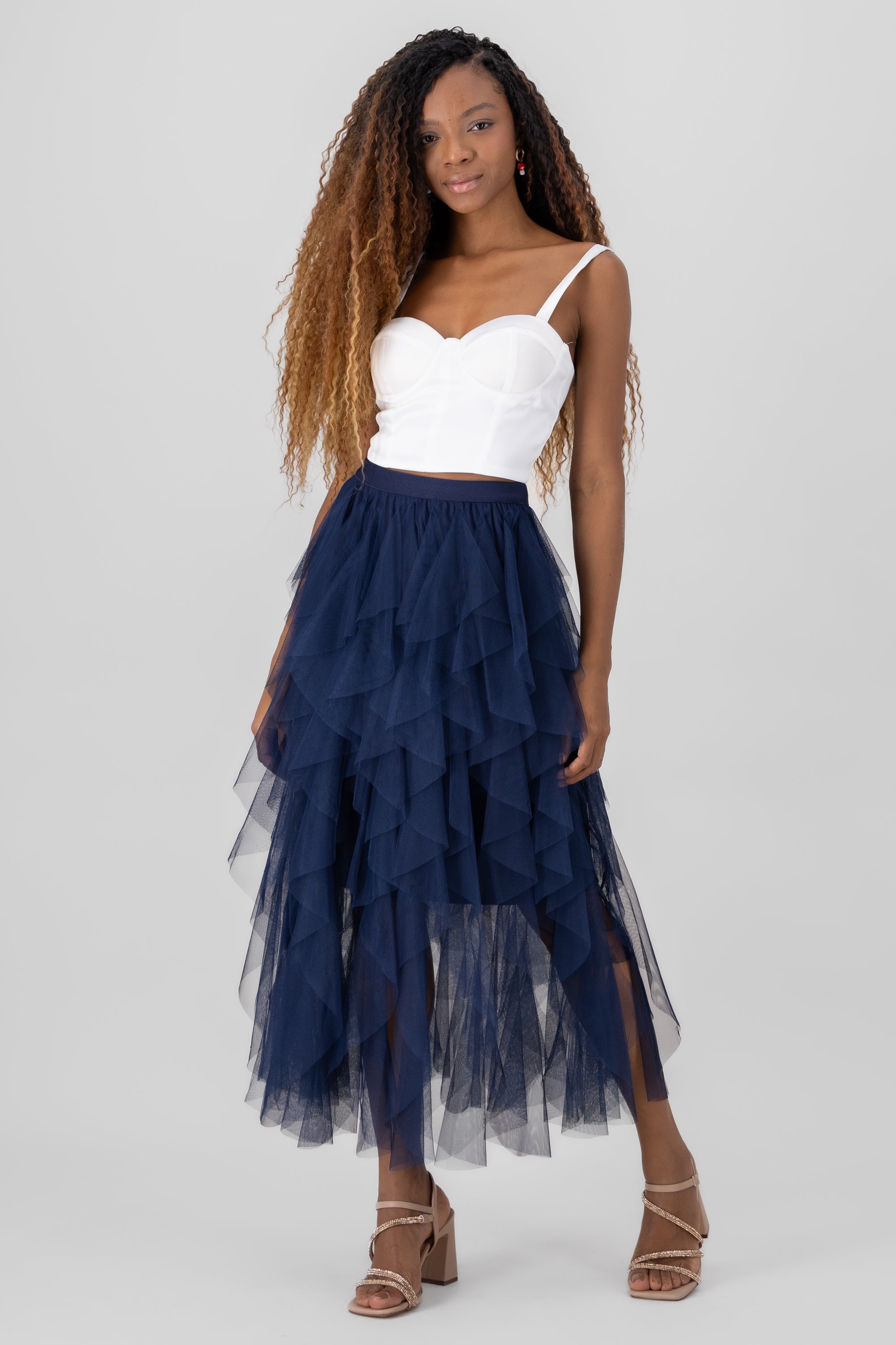 MIDI MESH CASCADA skirt MARINE