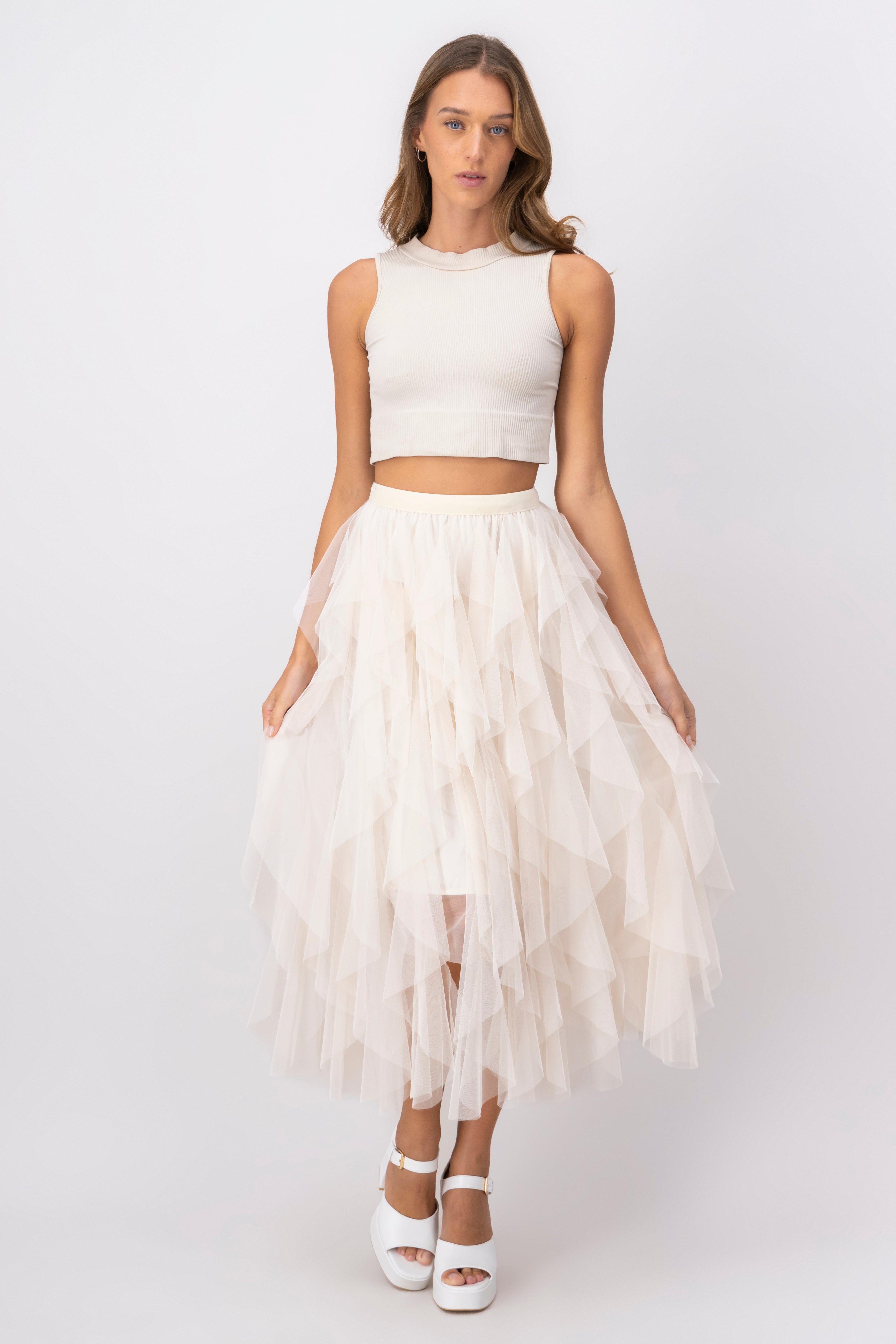 MIDI MESH CASCADA skirt BONE