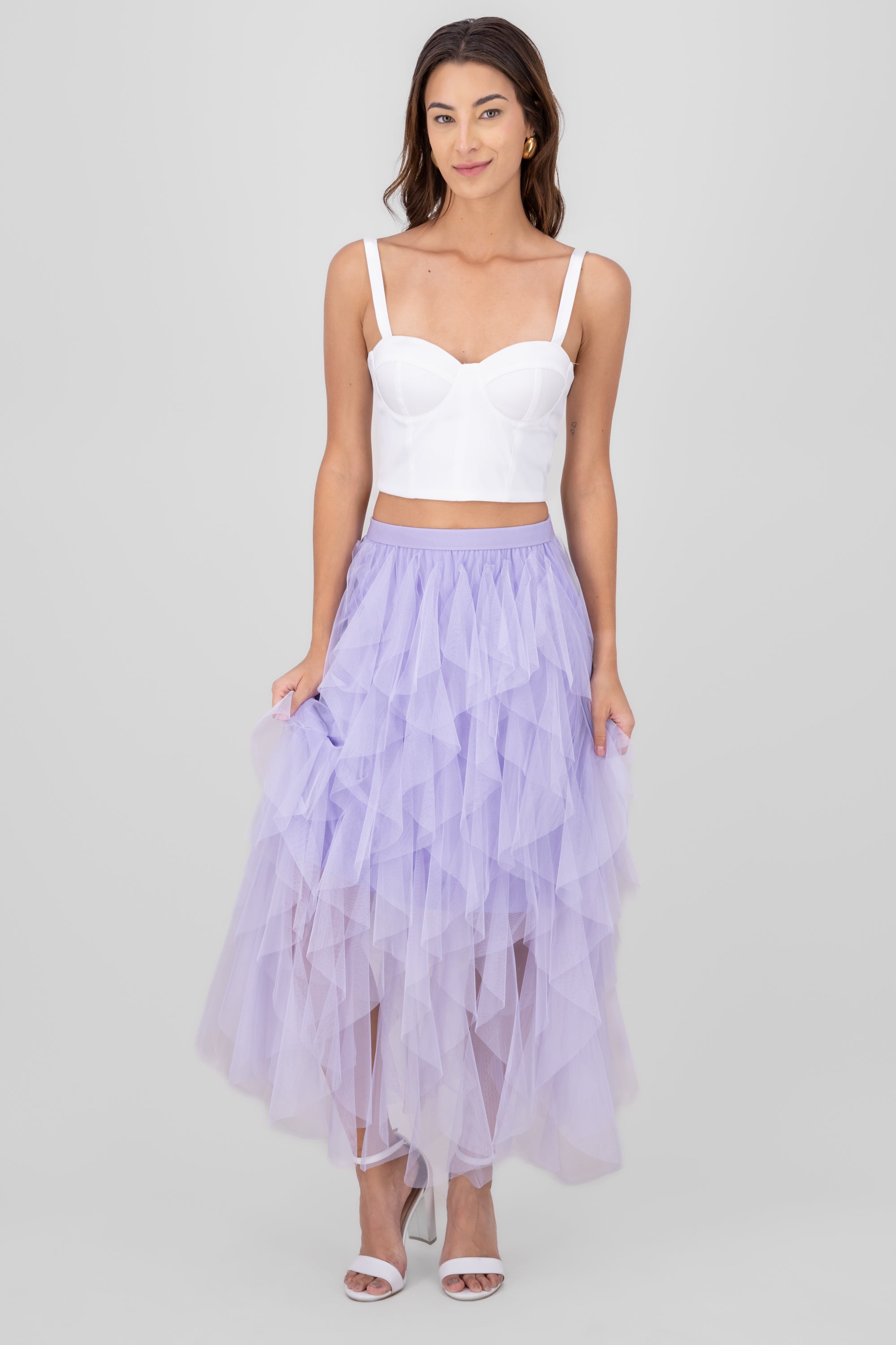 MIDI MESH CASCADA skirt LILAC