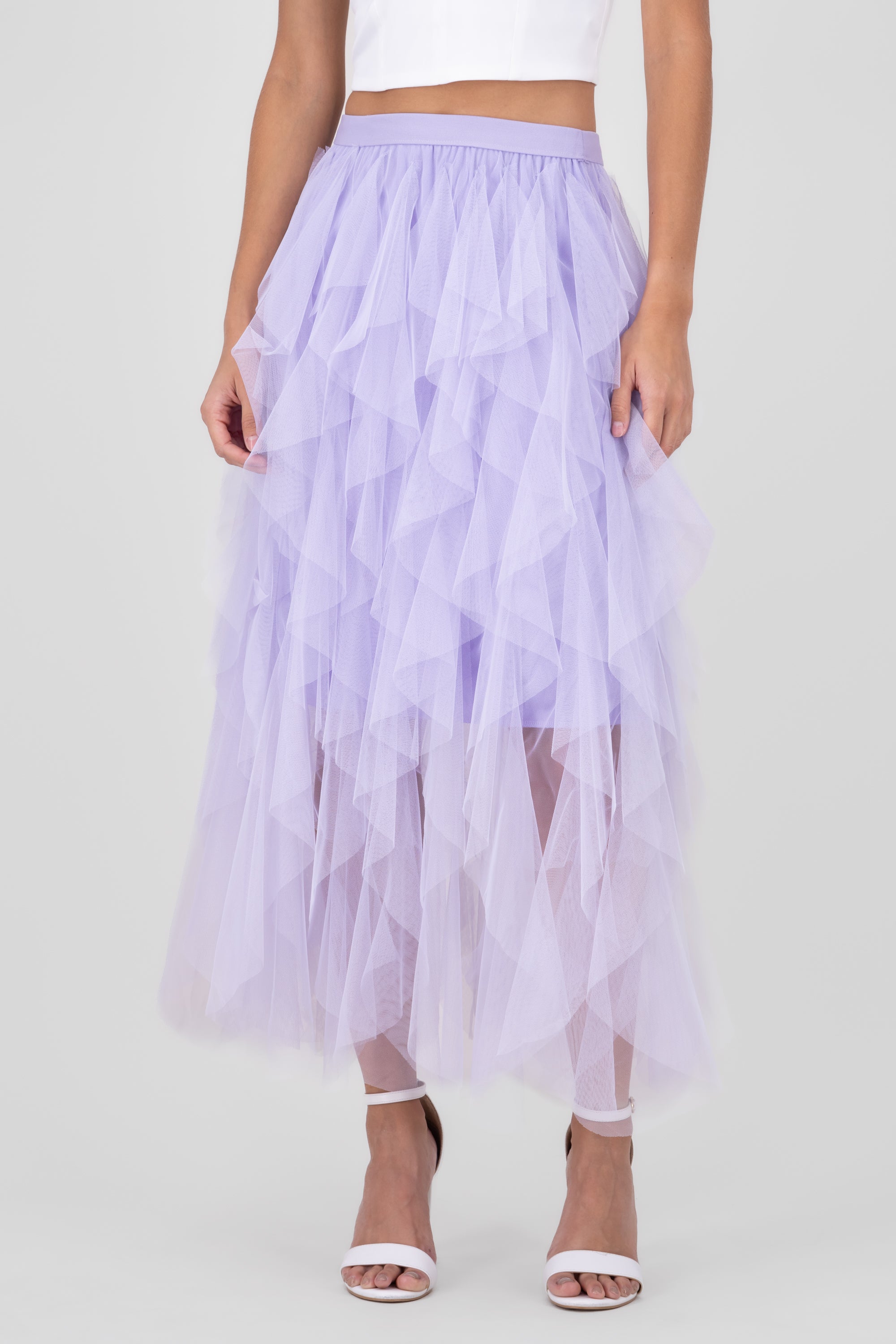 MIDI MESH CASCADA skirt LILAC