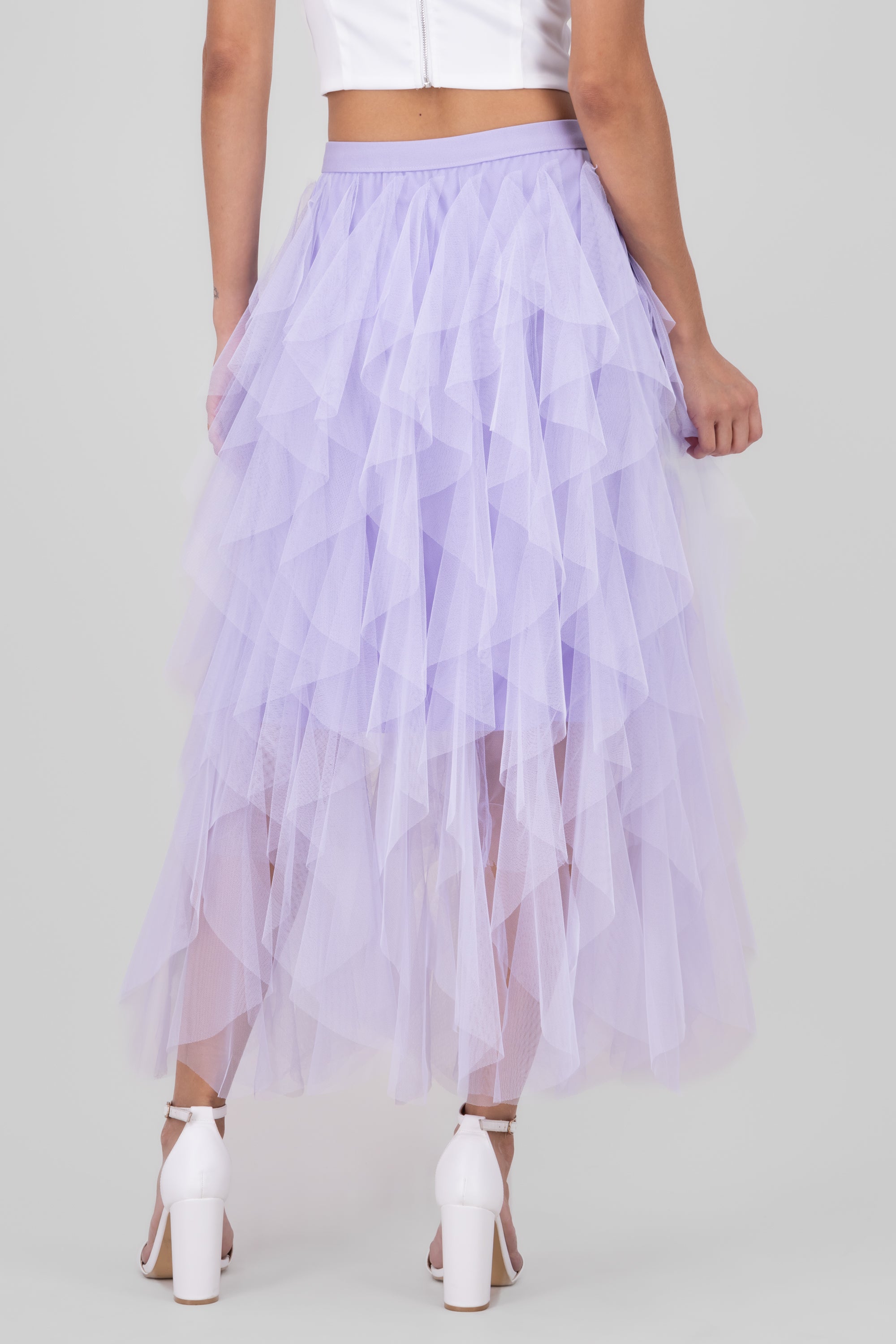 MIDI MESH CASCADA skirt LILAC