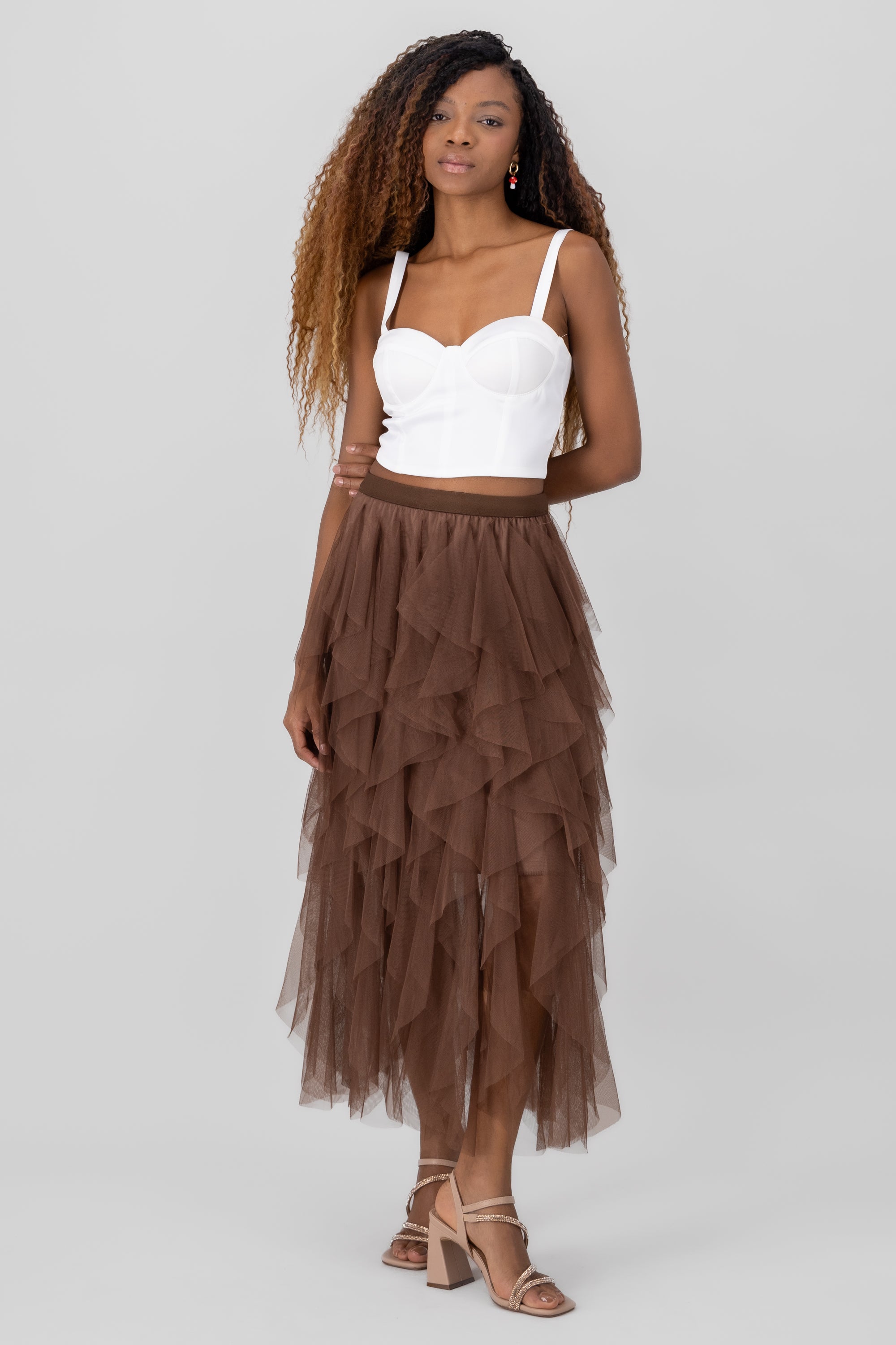 MIDI MESH CASCADA skirt CHOCOLATE