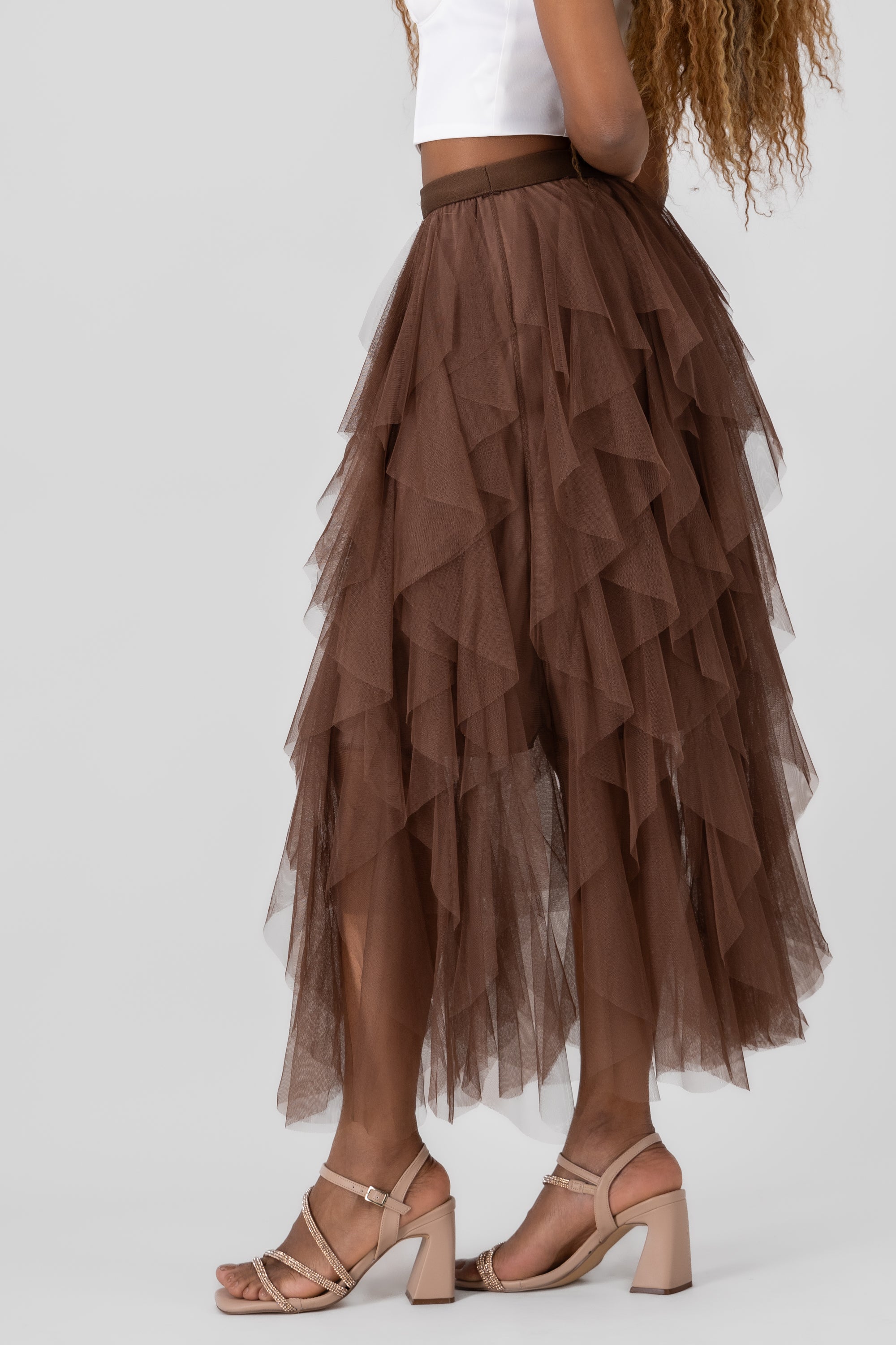 MIDI MESH CASCADA skirt CHOCOLATE