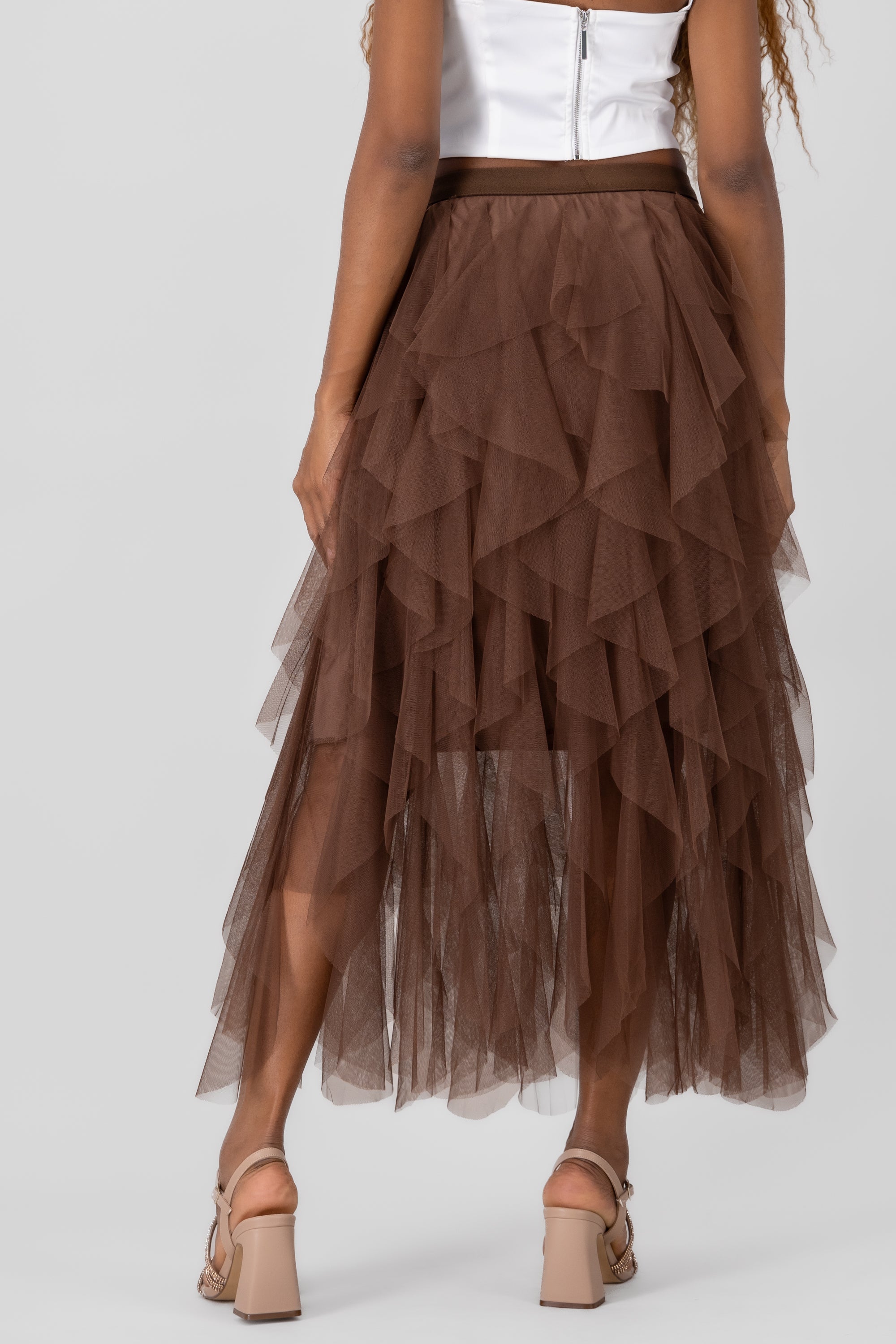 MIDI MESH CASCADA skirt CHOCOLATE