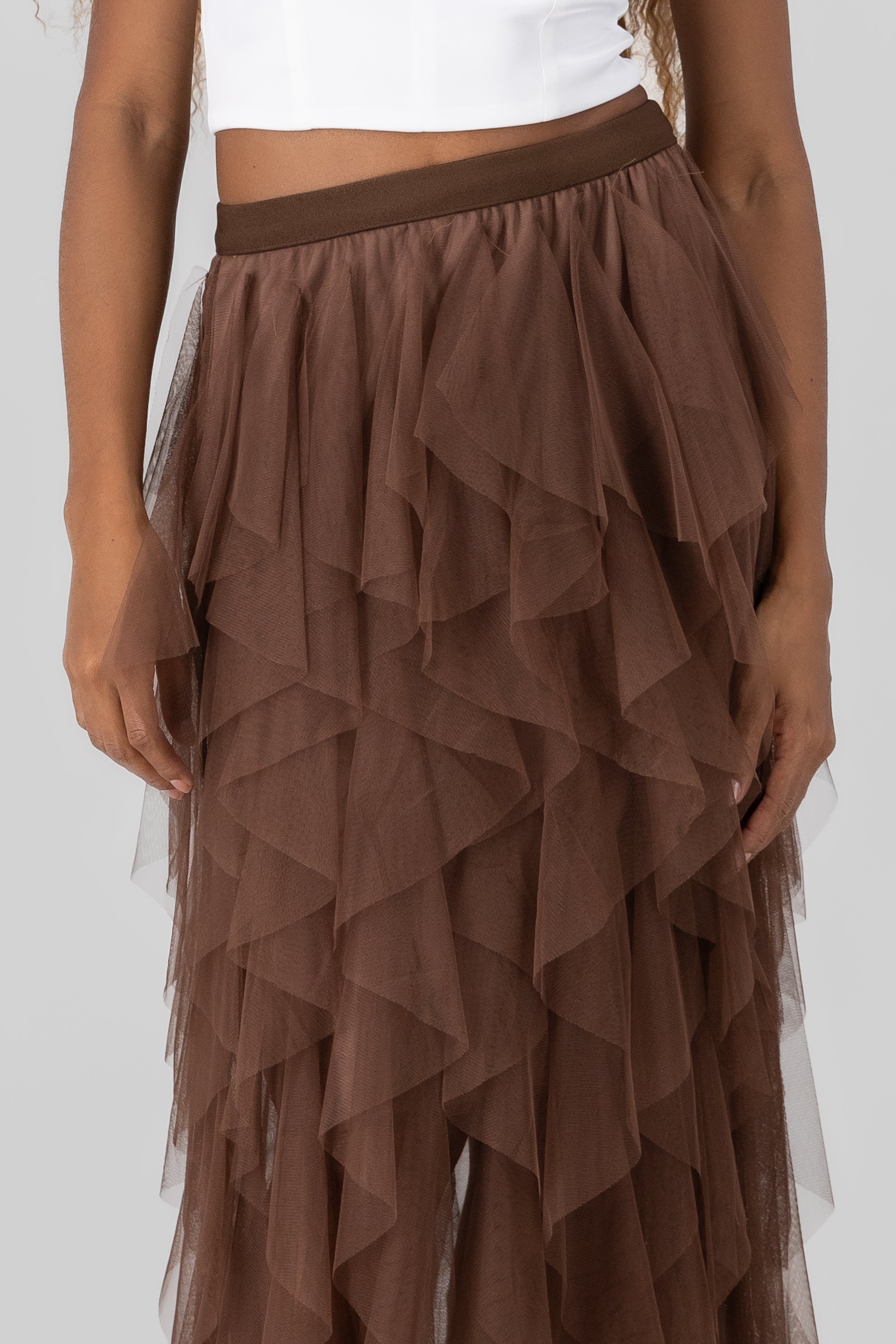 MIDI MESH CASCADA skirt CHOCOLATE