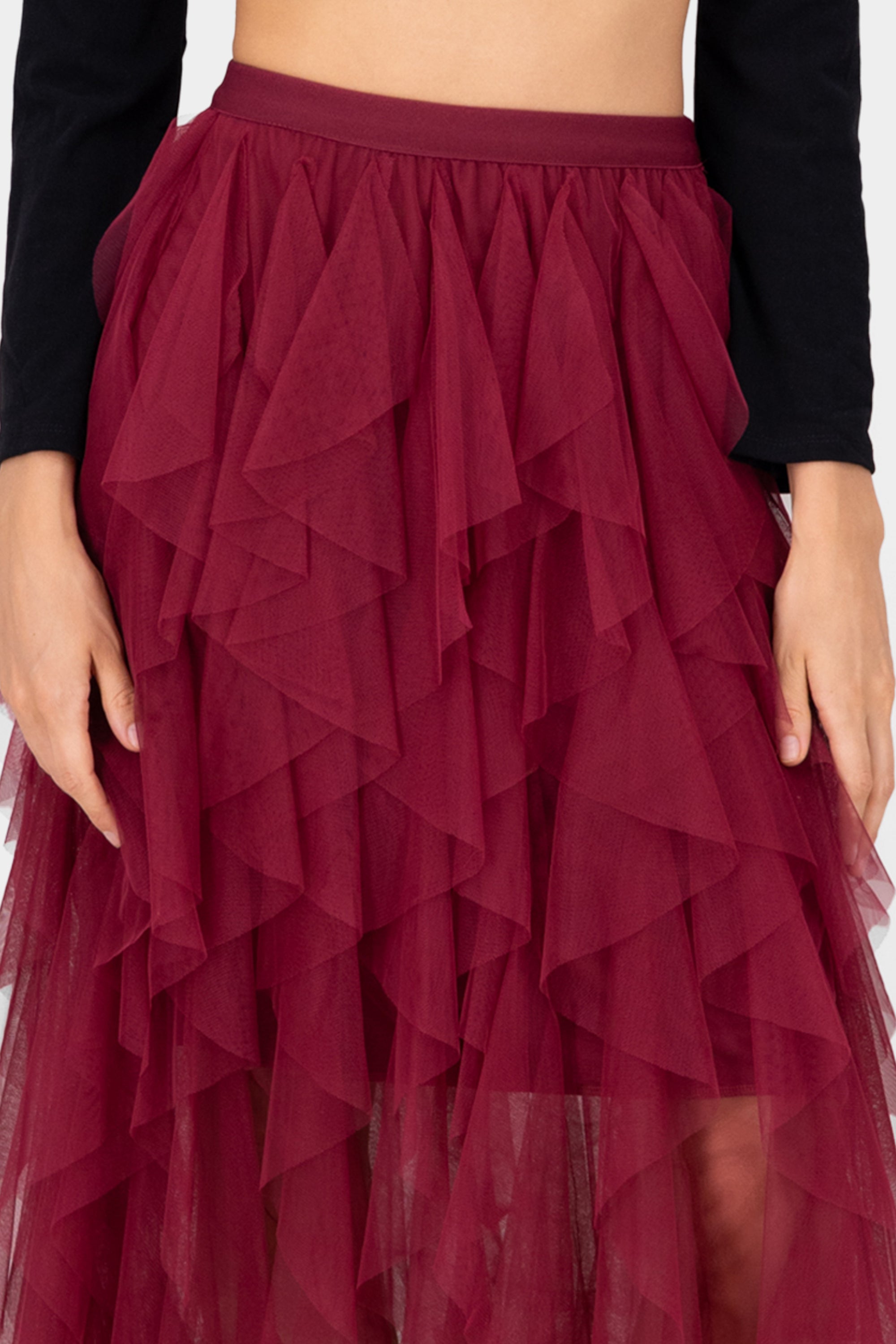 MIDI MESH CASCADA skirt Cherry red