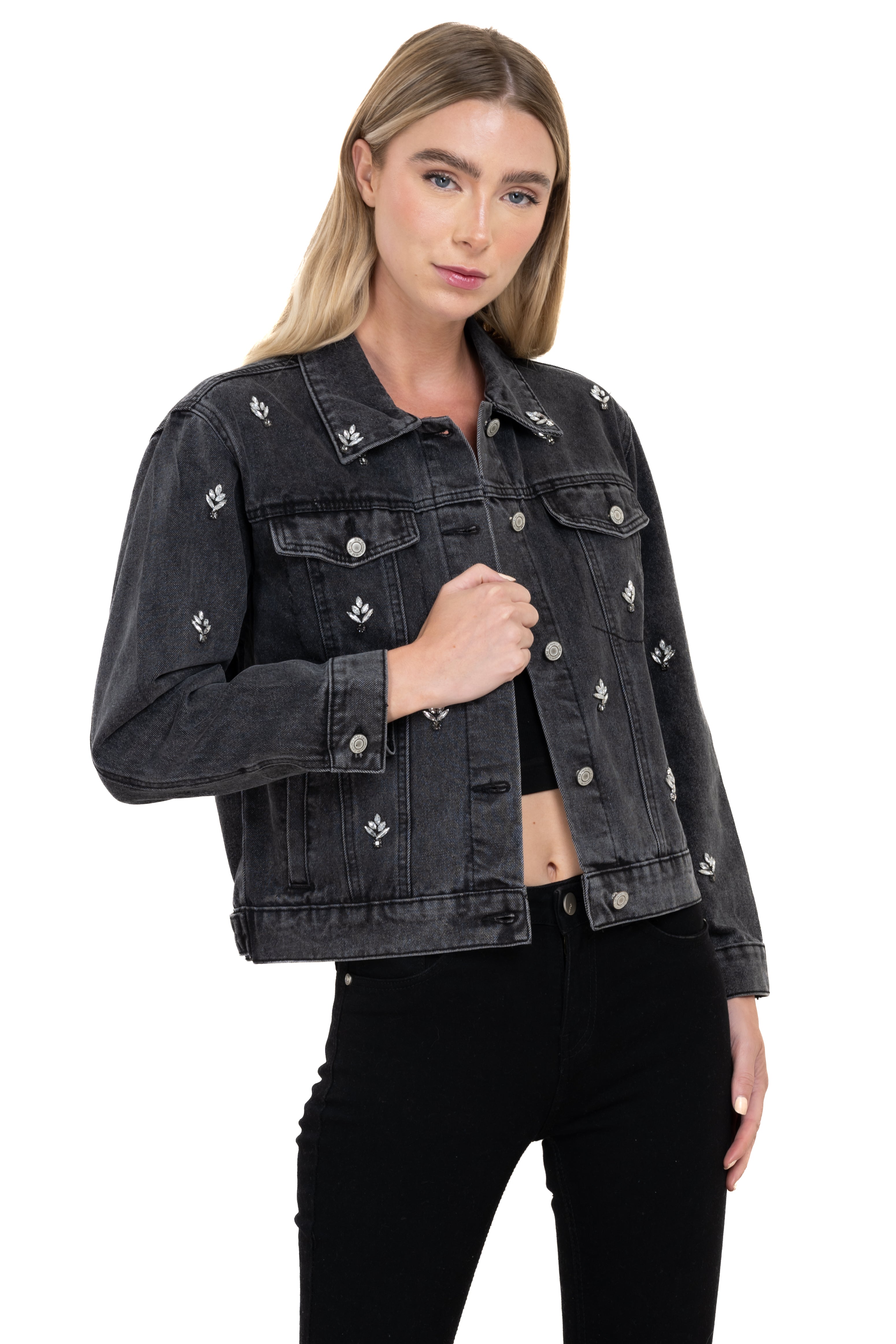 Denim jacket with shine Dark gray