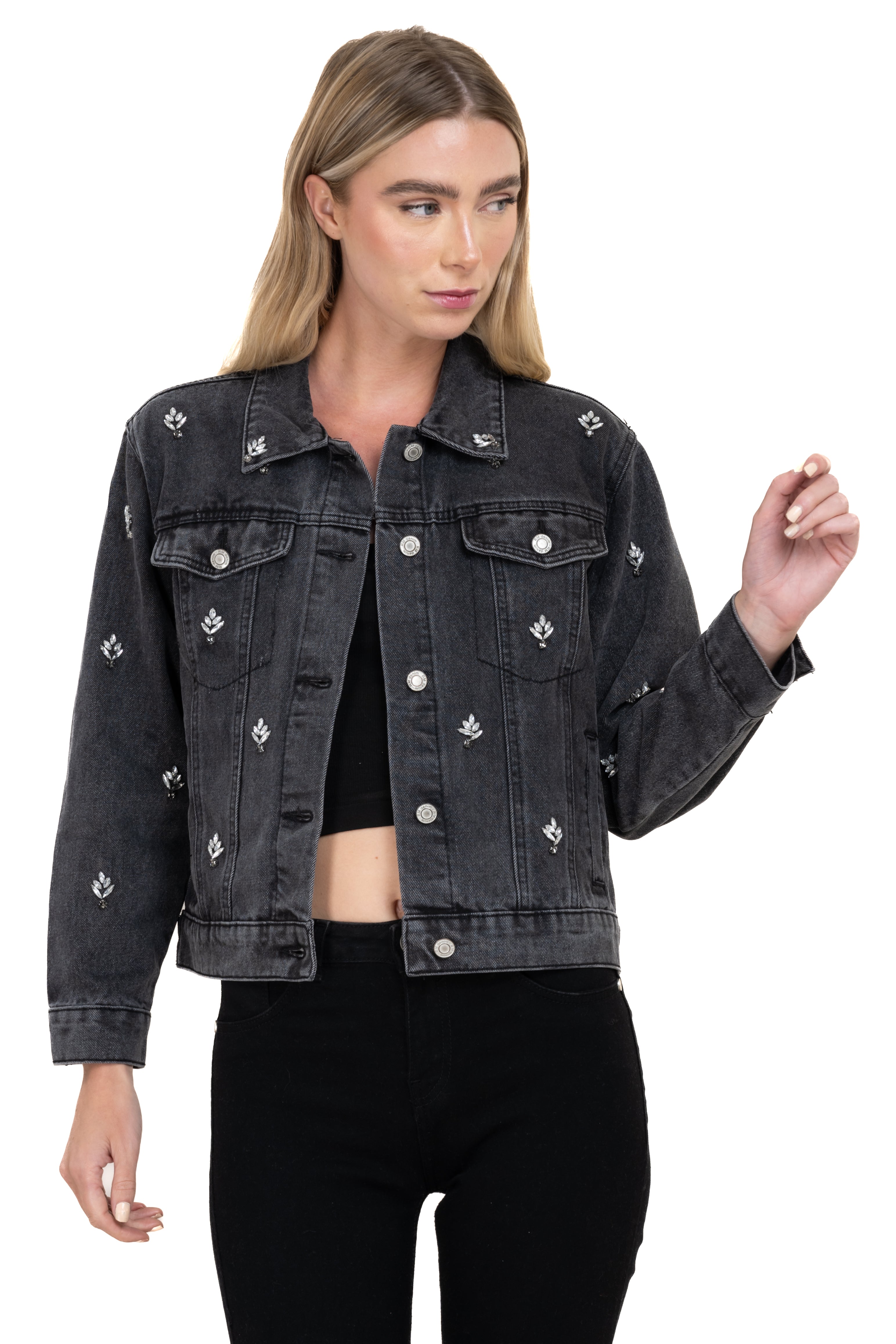 Denim jacket with shine Dark gray